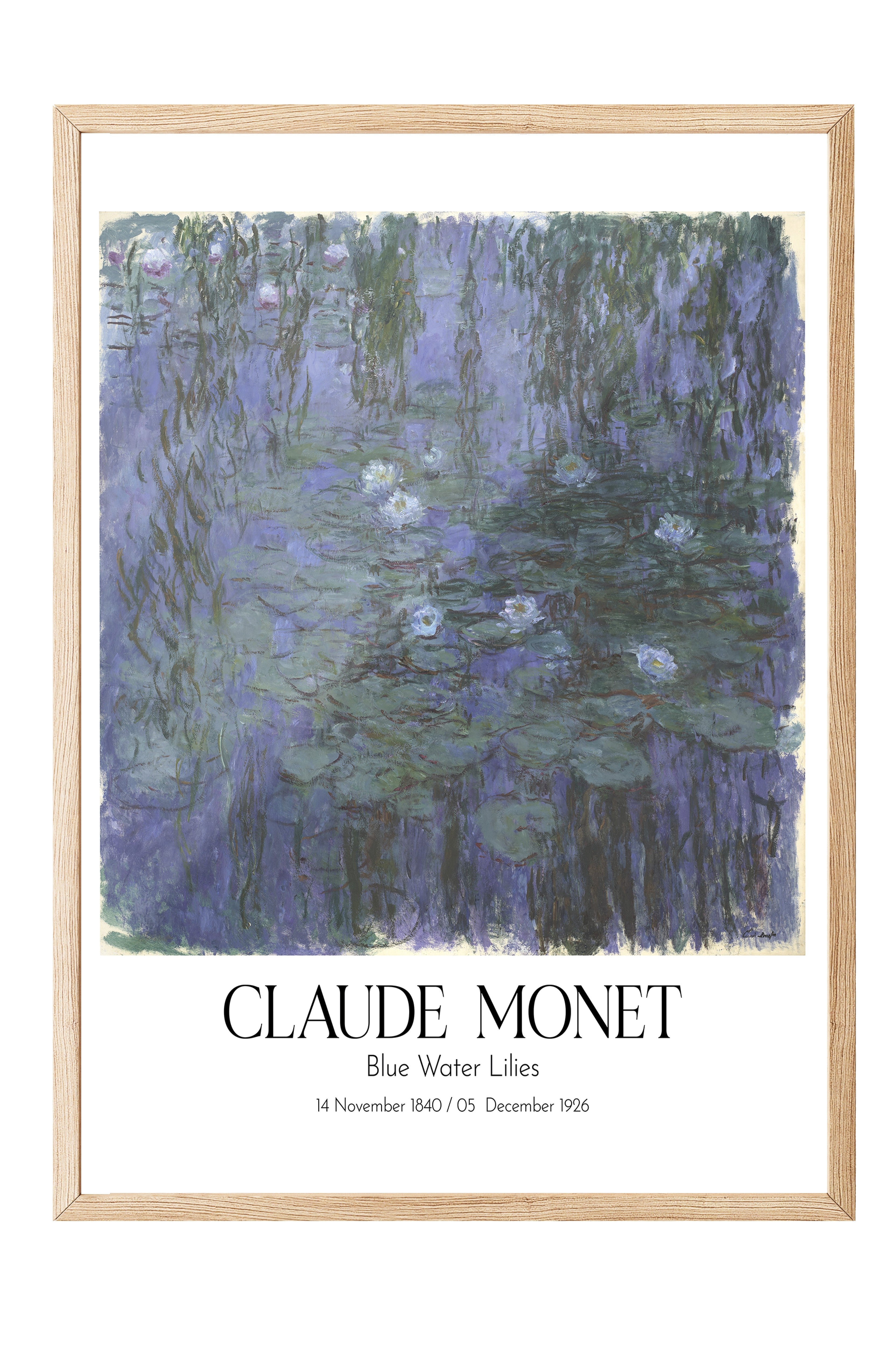 Claude Monet - Blue Water Lilies, Ahşap Çerçeveli Tablo, Sanat Serisi NO:110298