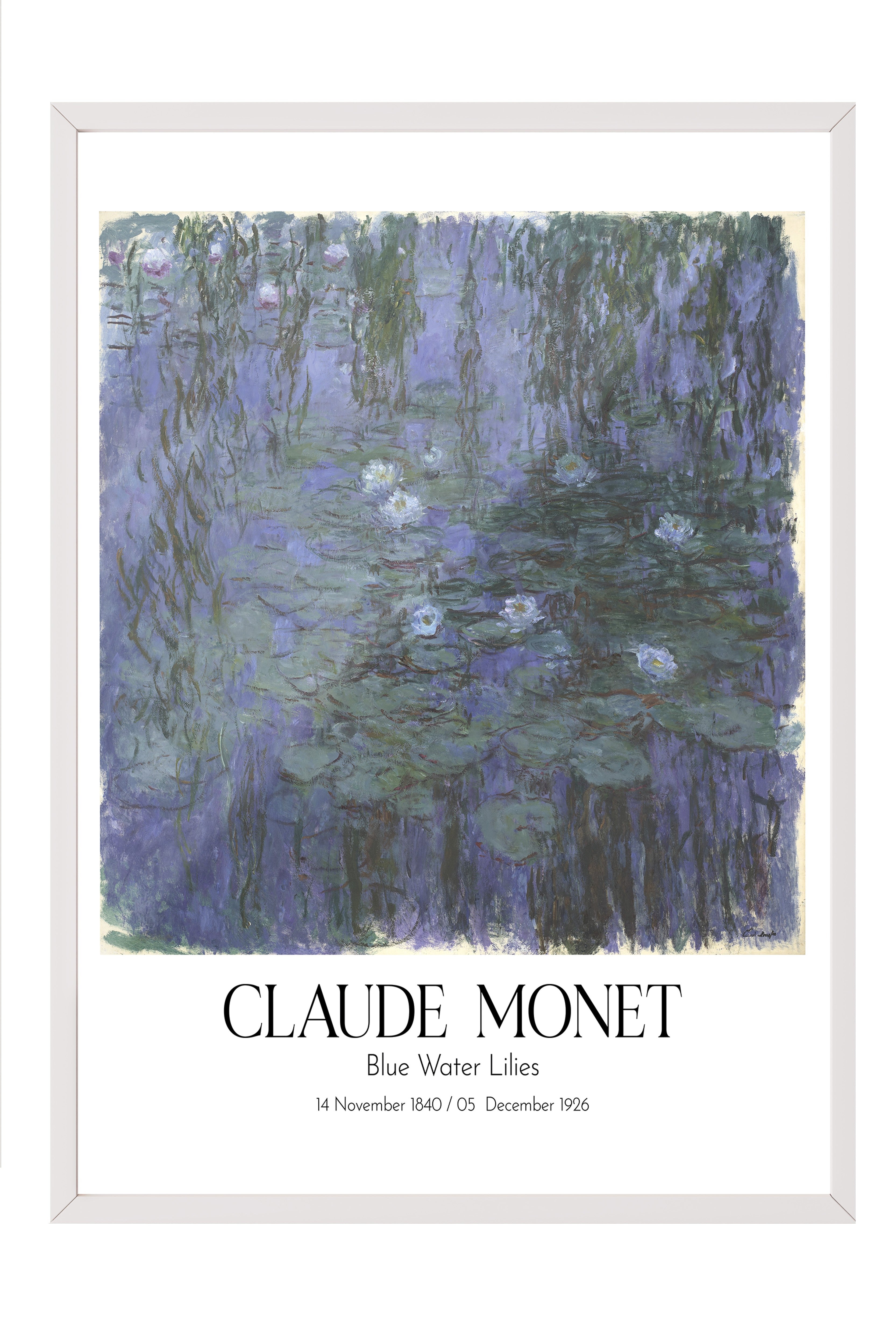 Claude Monet - Blue Water Lilies, Beyaz Çerçeveli Tablo, Sanat Serisi NO:110298