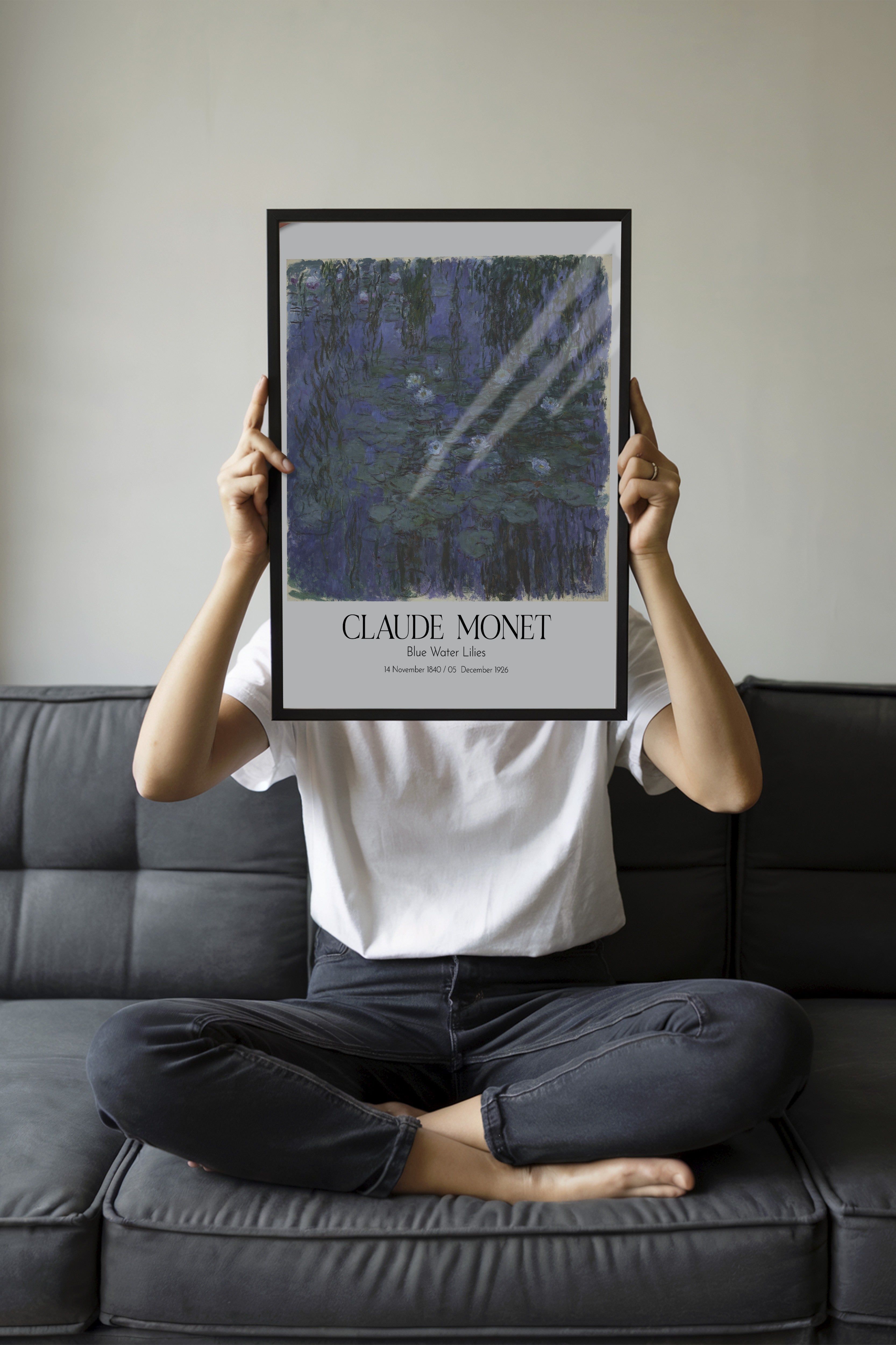 Claude Monet - Blue Water Lilies, Siyah Çerçeveli Tablo, Sanat Serisi NO:110298