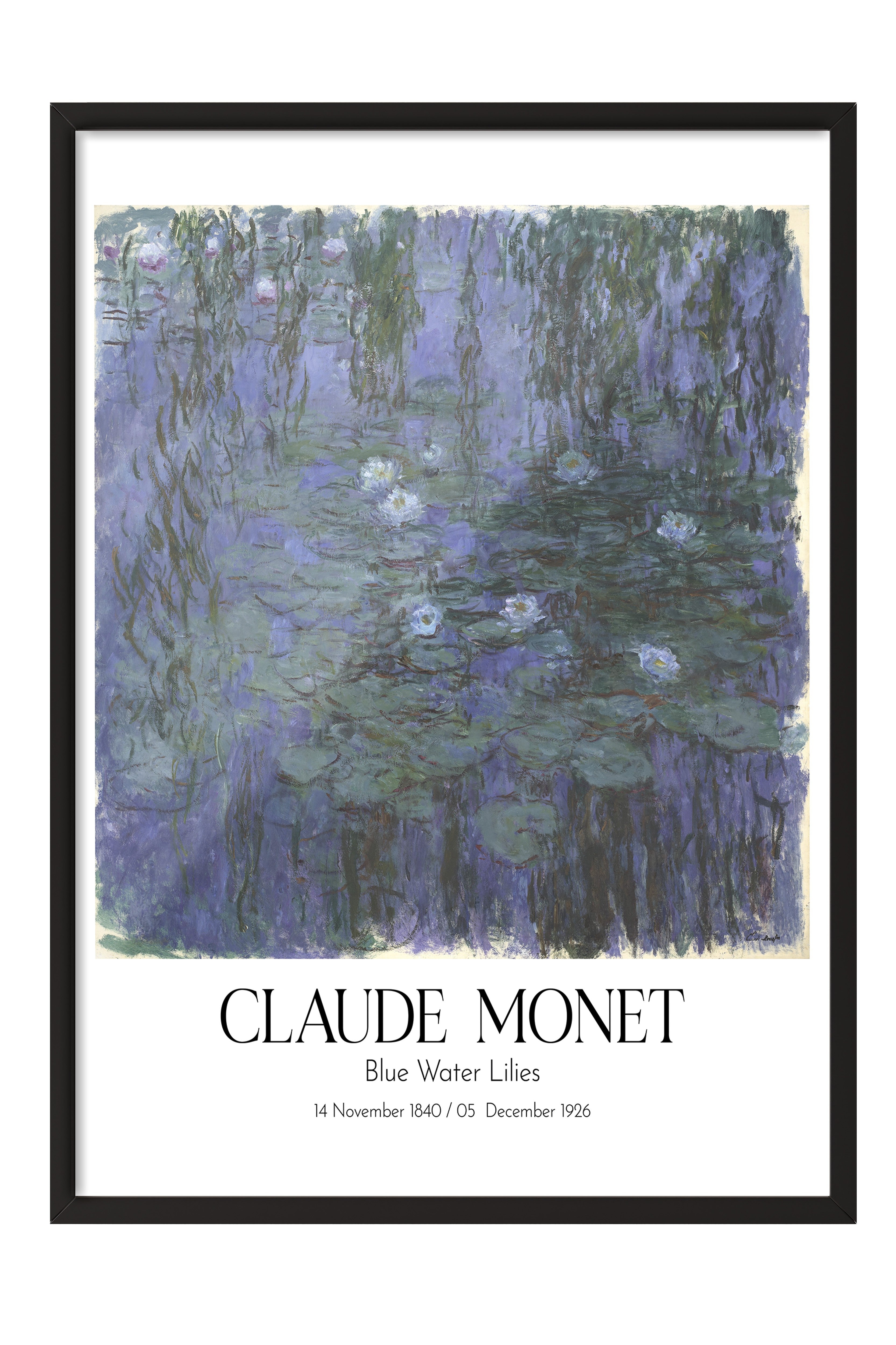Claude Monet - Blue Water Lilies, Siyah Çerçeveli Tablo, Sanat Serisi NO:110298