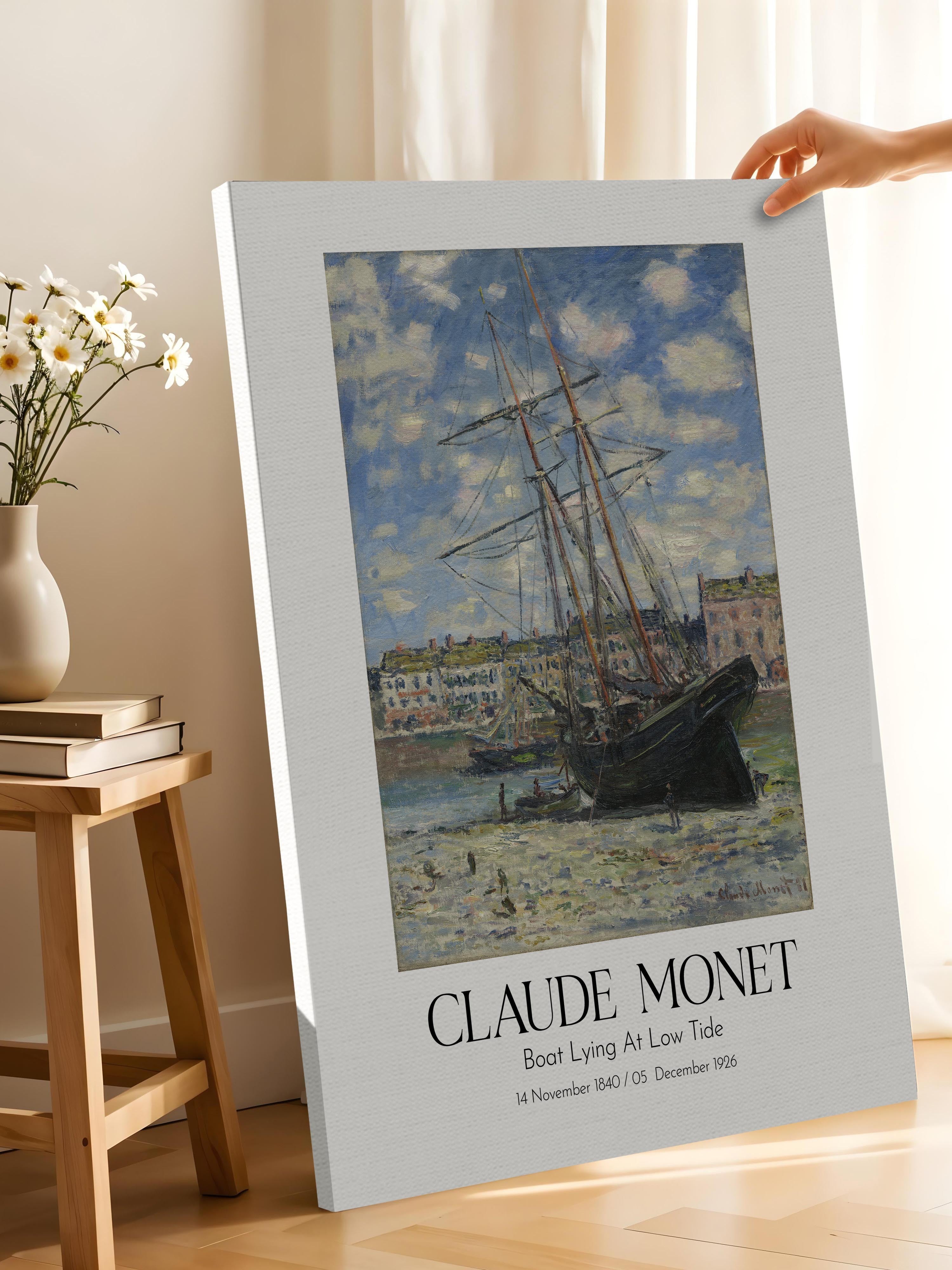 Claude Monet - Boat Lying At Low Tide, Kanvas Tablo, Sanat Serisi NO:110299
