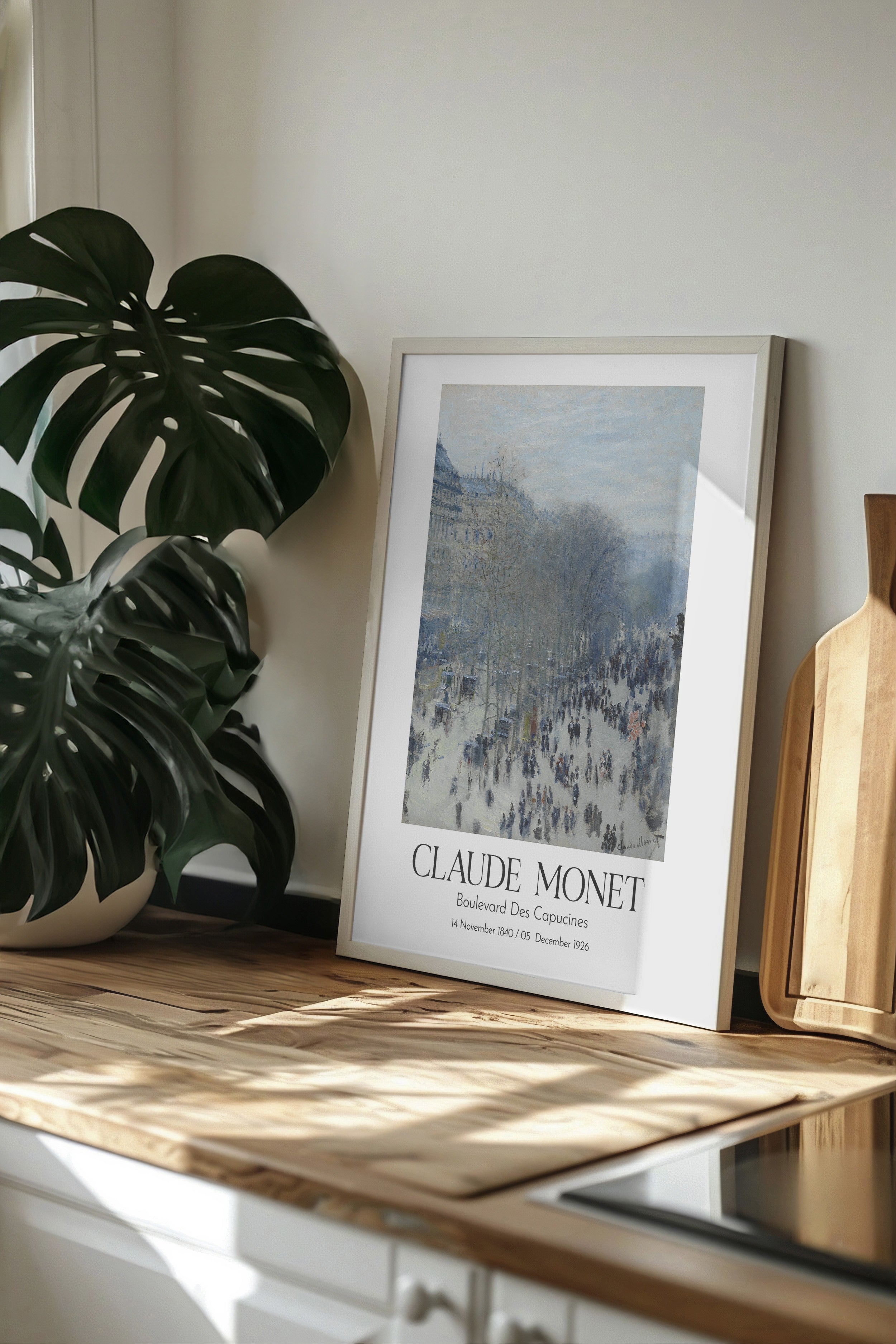 Claude Monet - Boulevard Des Capucines, Beyaz Çerçeveli Tablo, Sanat Serisi NO:110305