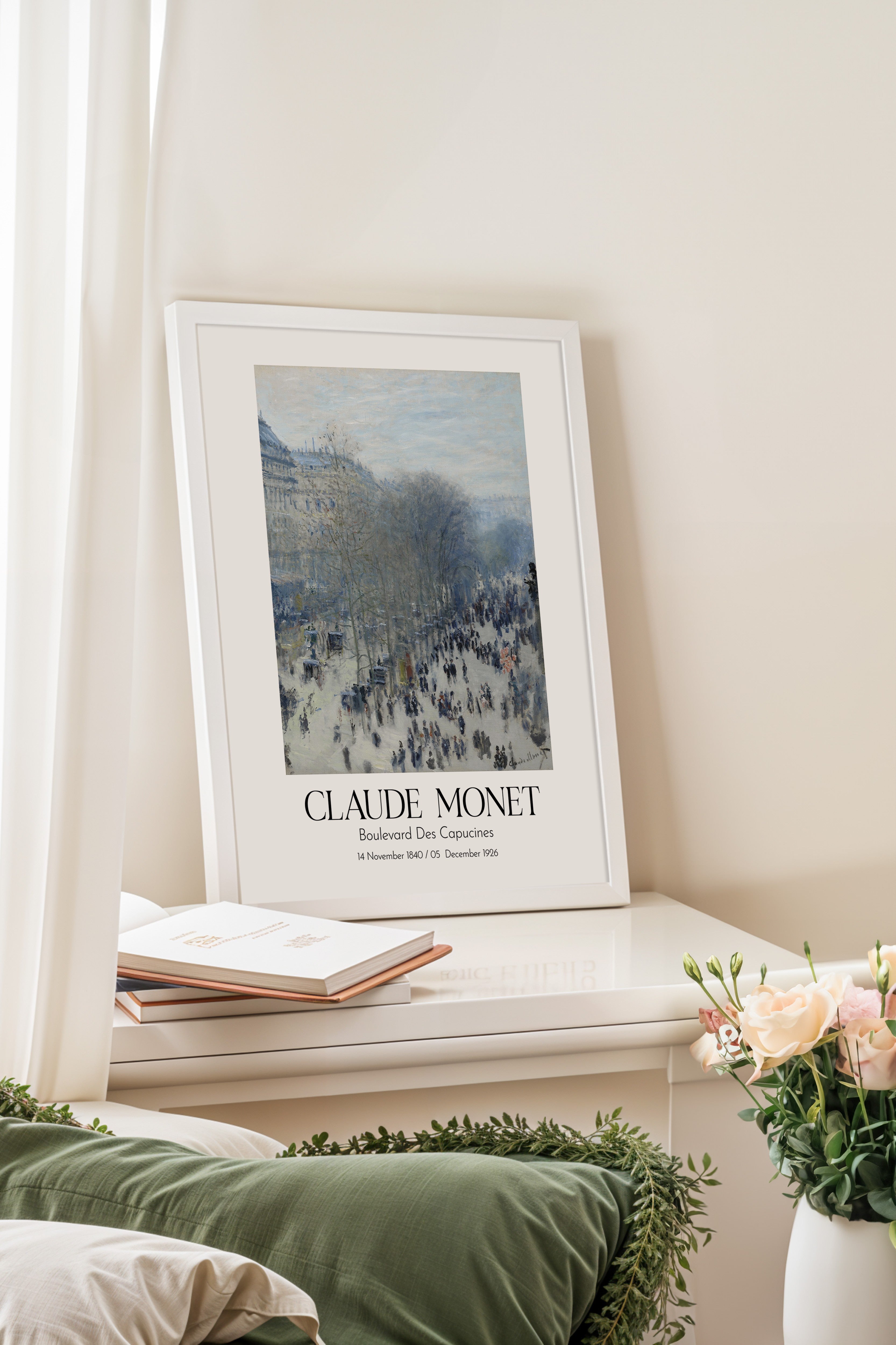 Claude Monet - Boulevard Des Capucines, Beyaz Çerçeveli Tablo, Sanat Serisi NO:110305