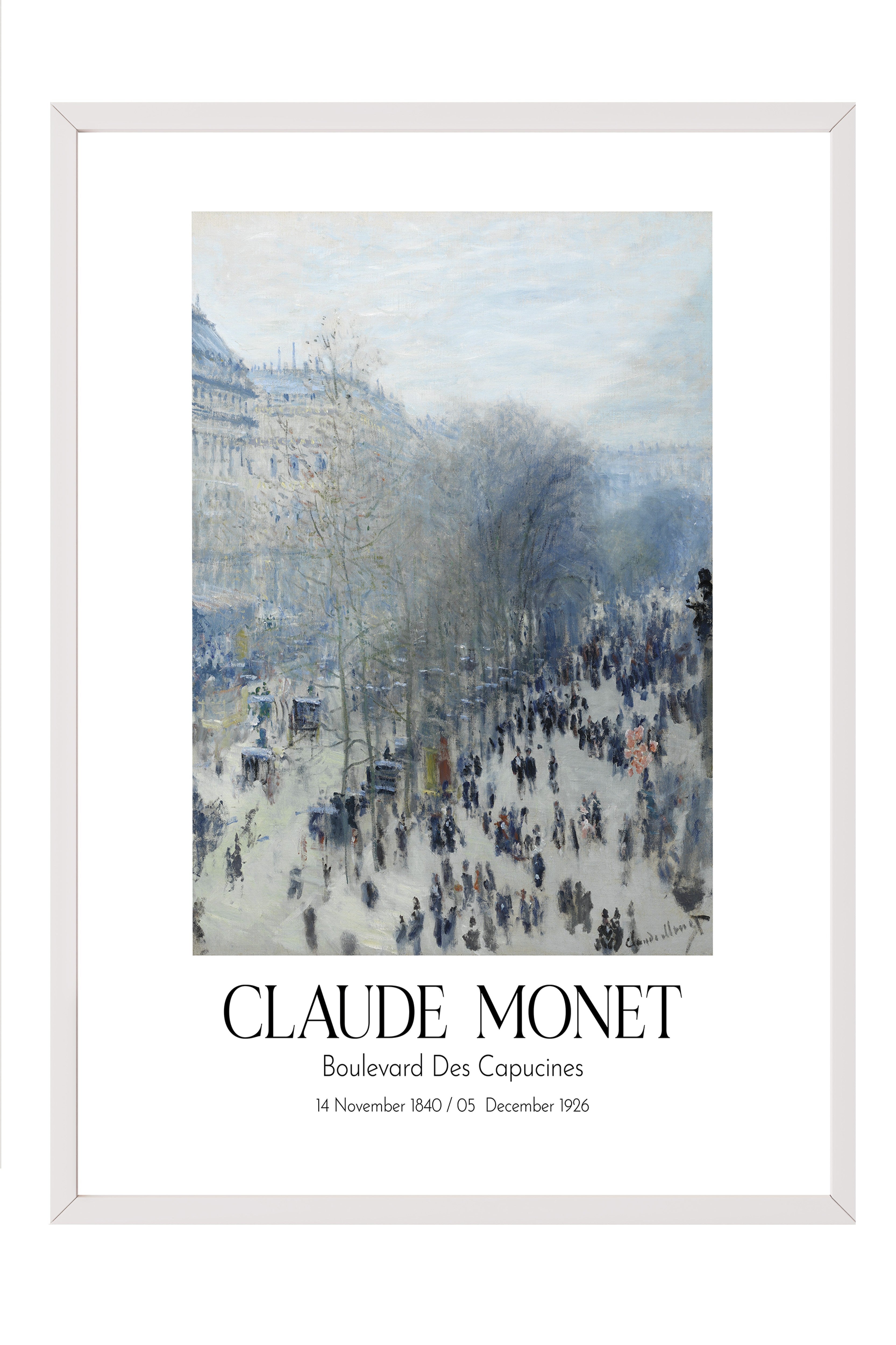 Claude Monet - Boulevard Des Capucines, Beyaz Çerçeveli Tablo, Sanat Serisi NO:110305