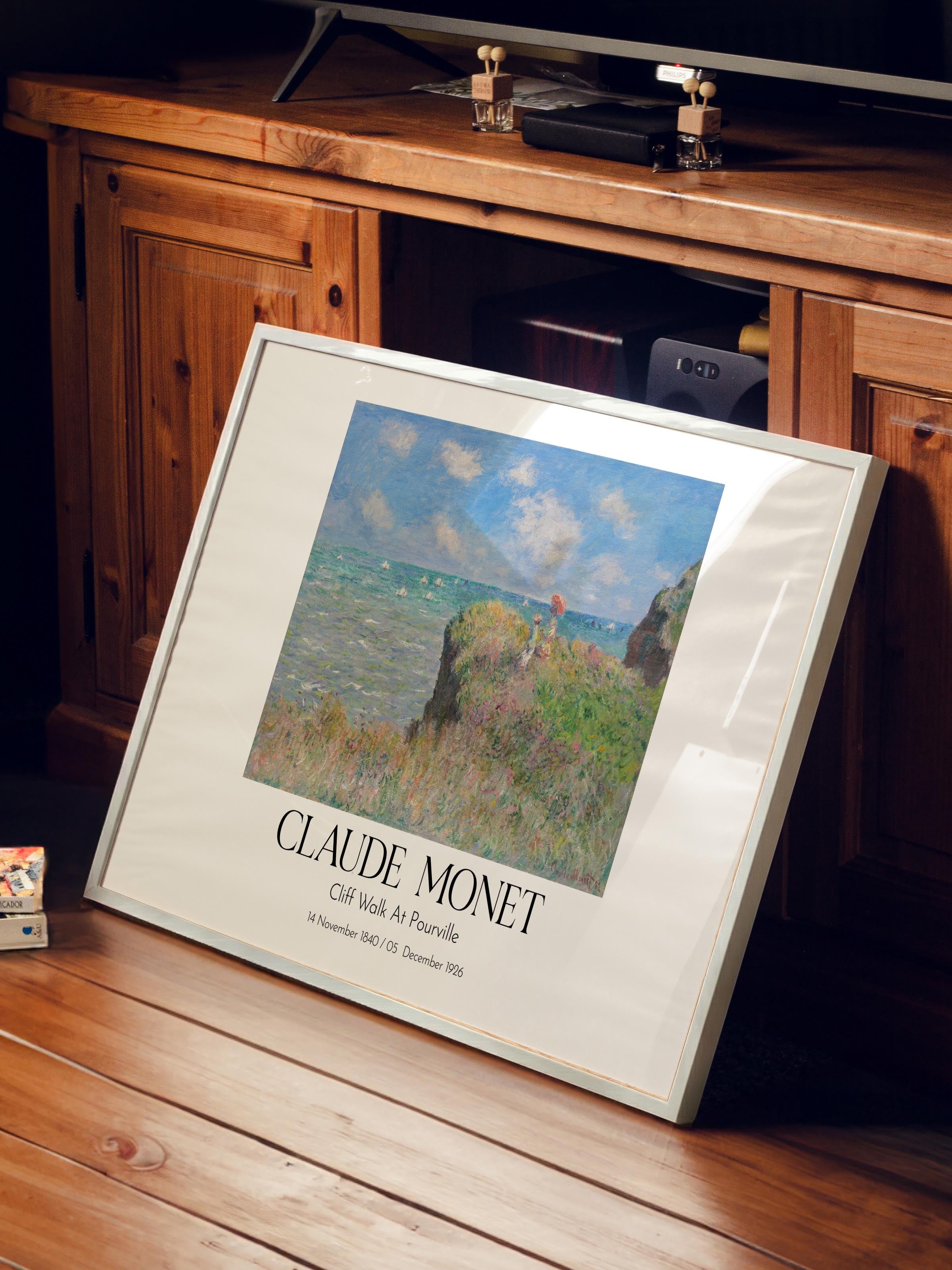 Claude Monet - Cliff Walk At Pourville, Beyaz Çerçeveli Tablo, Sanat Serisi NO:110333