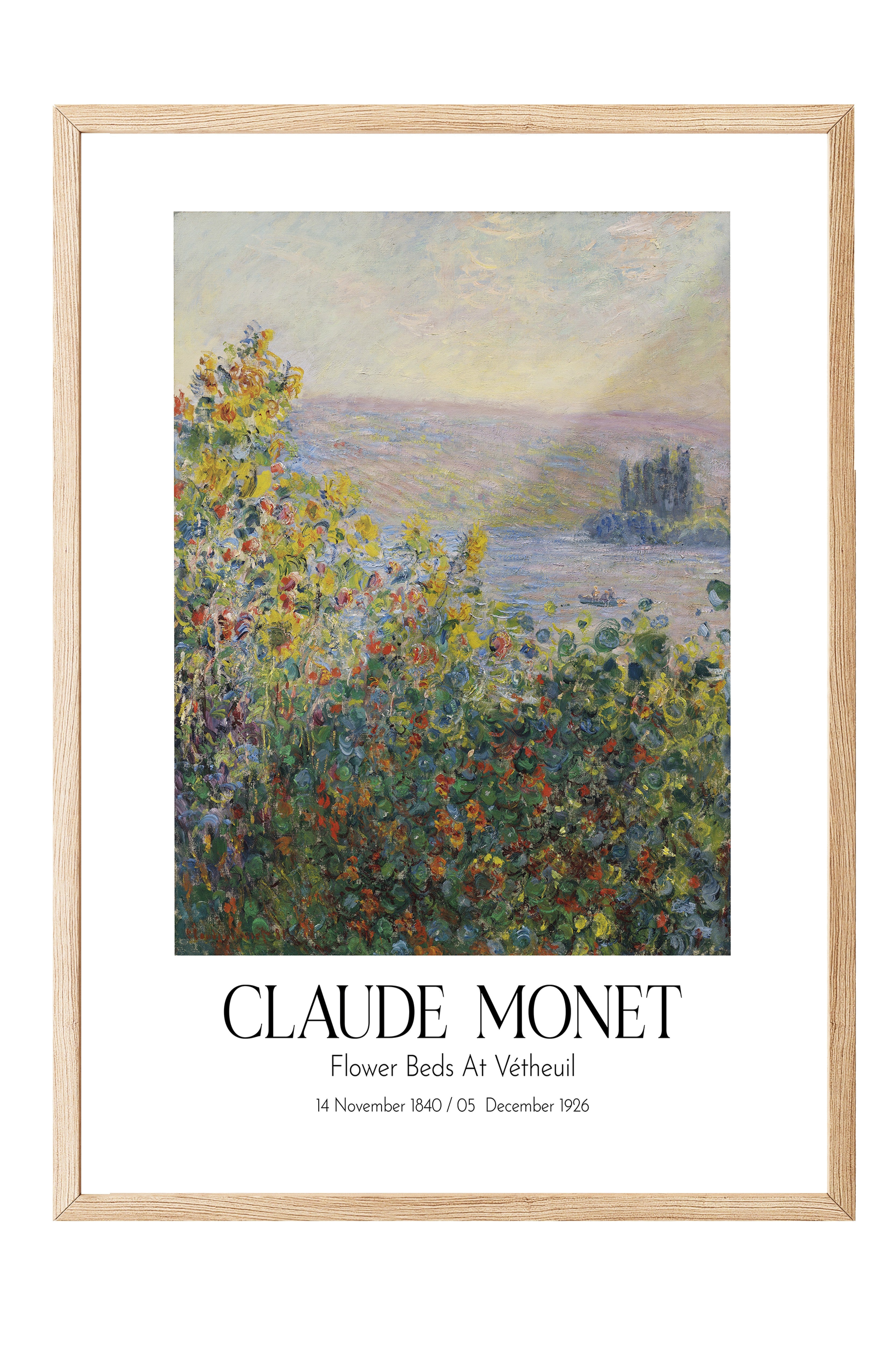 Claude Monet - Flower Beds At Vétheuil, Ahşap Çerçeveli Tablo, Sanat Serisi NO:110309