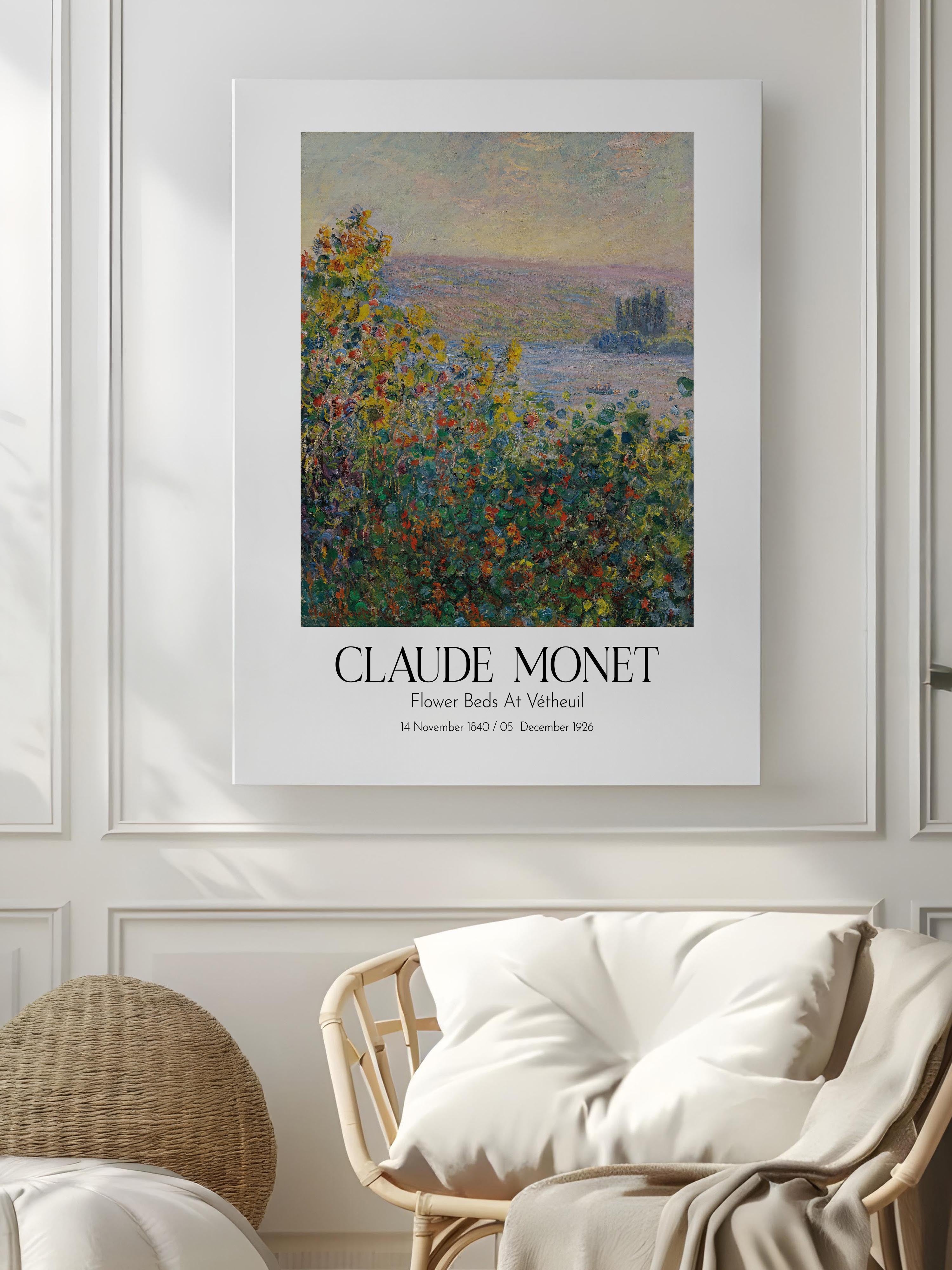 Claude Monet - Flower Beds At Vétheuil, Kanvas Tablo, Sanat Serisi NO:110309