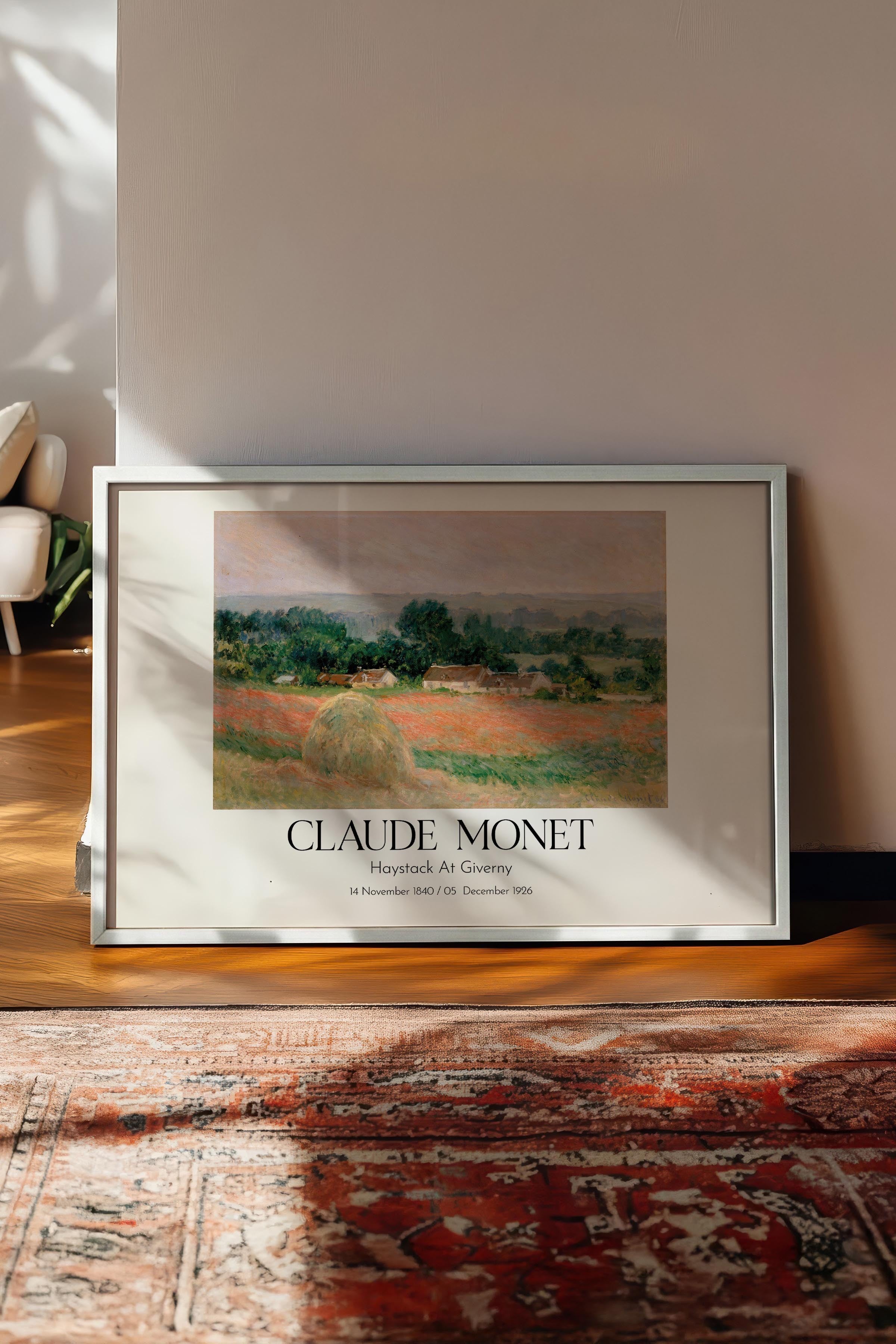 Claude Monet - Haystack At Giverny, Beyaz Çerçeveli Tablo, Sanat Serisi NO:110334