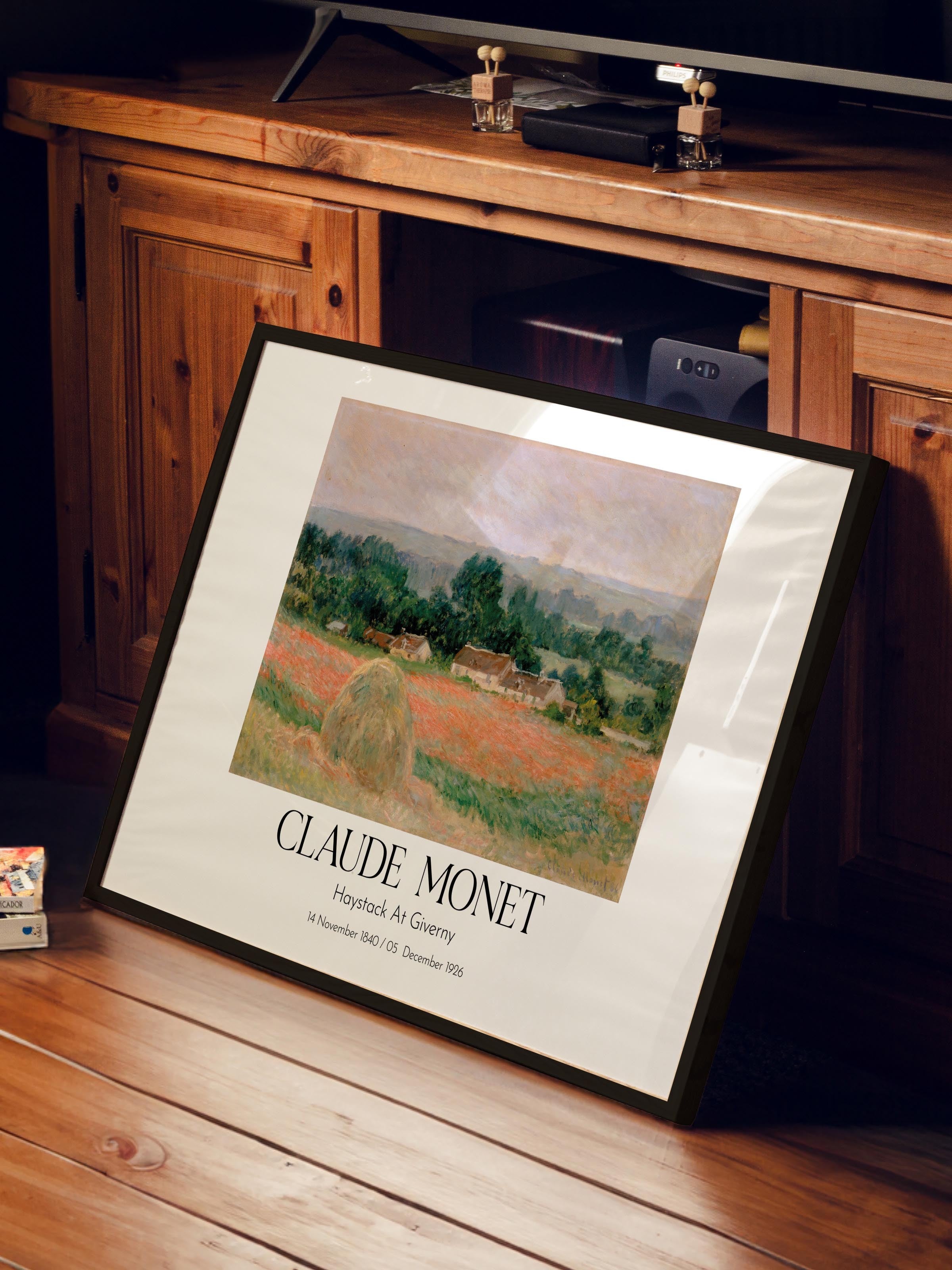 Claude Monet - Haystack At Giverny, Siyah Çerçeveli Tablo, Sanat Serisi NO:110334