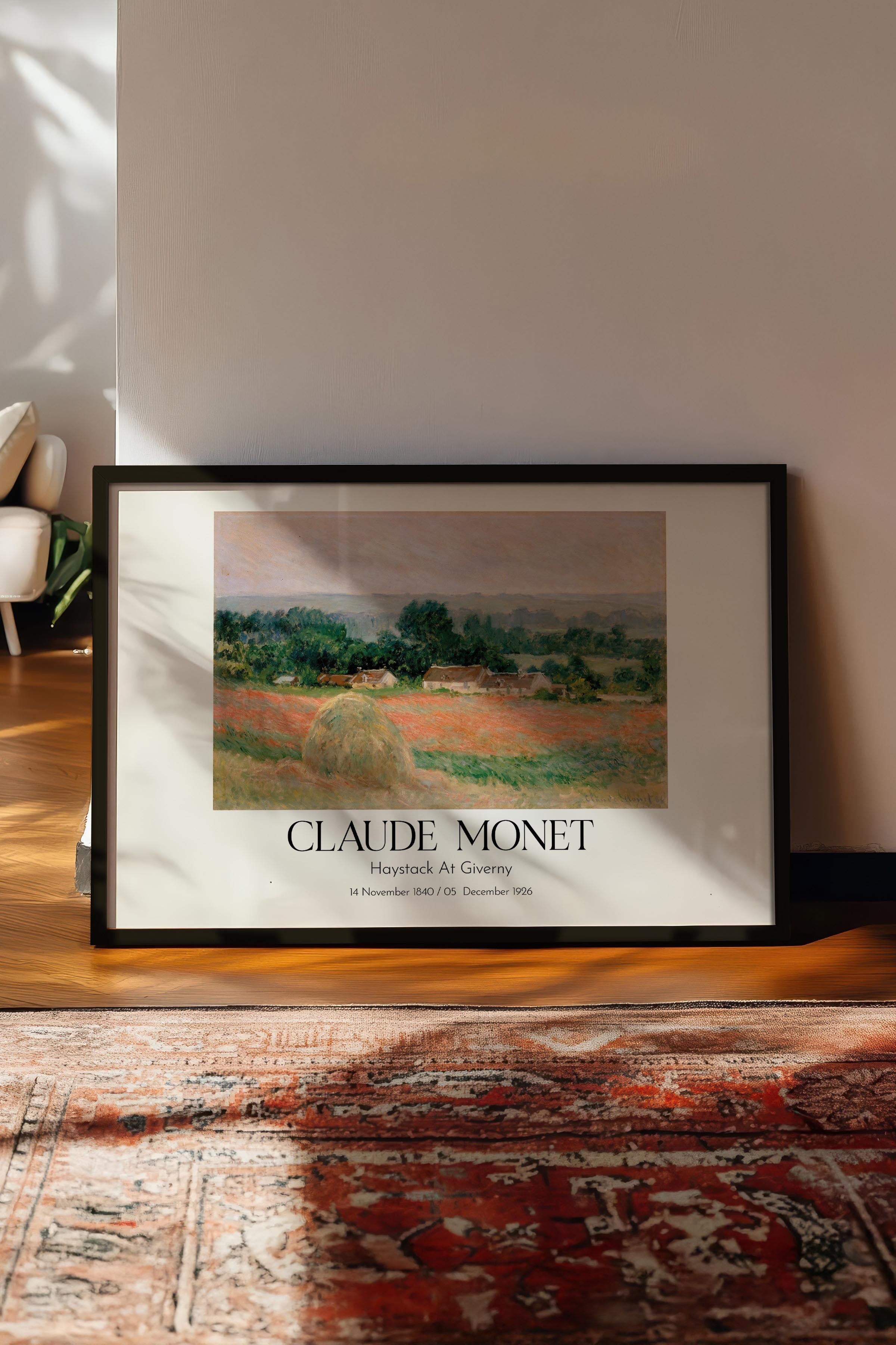Claude Monet - Haystack At Giverny, Siyah Çerçeveli Tablo, Sanat Serisi NO:110334