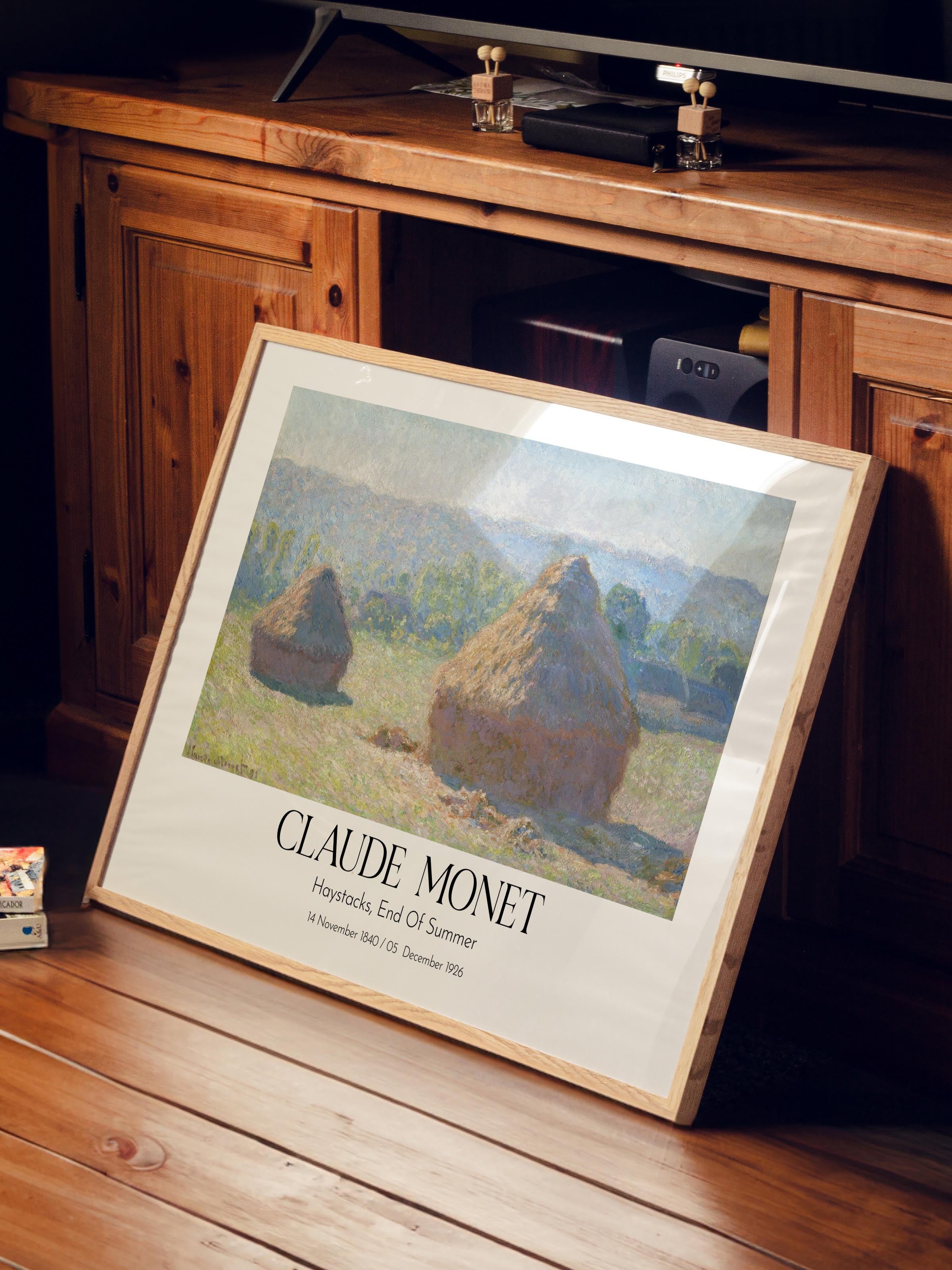Claude Monet - Haystacks, End Of Summer, Ahşap Çerçeveli Tablo, Sanat Serisi NO:110335