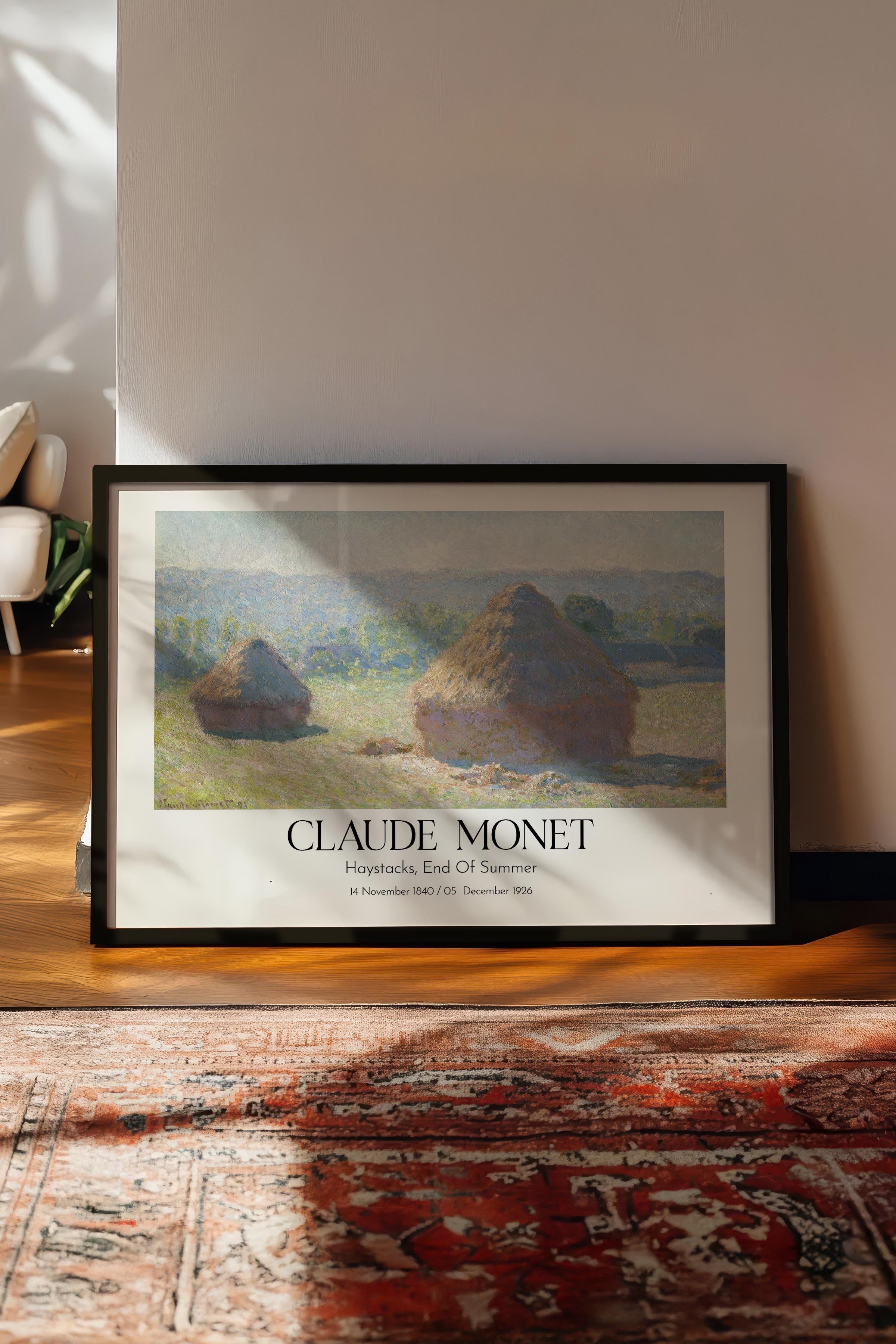 Claude Monet - Haystacks, End Of Summer, Siyah Çerçeveli Tablo, Sanat Serisi NO:110335