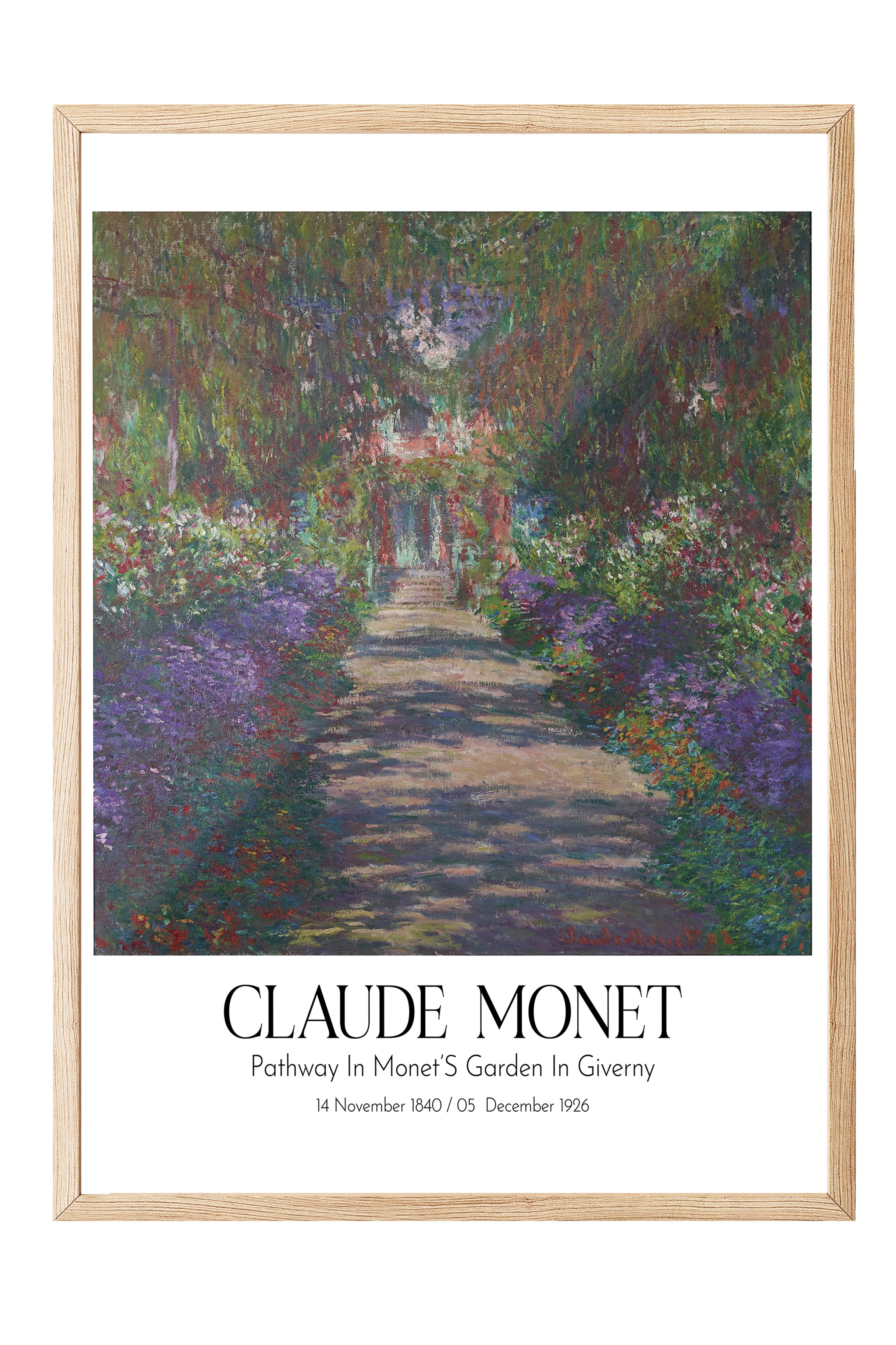 Claude Monet - Pathway In Monet'S Garden In Giverny, Ahşap Çerçeveli Tablo, Sanat Serisi NO:110300