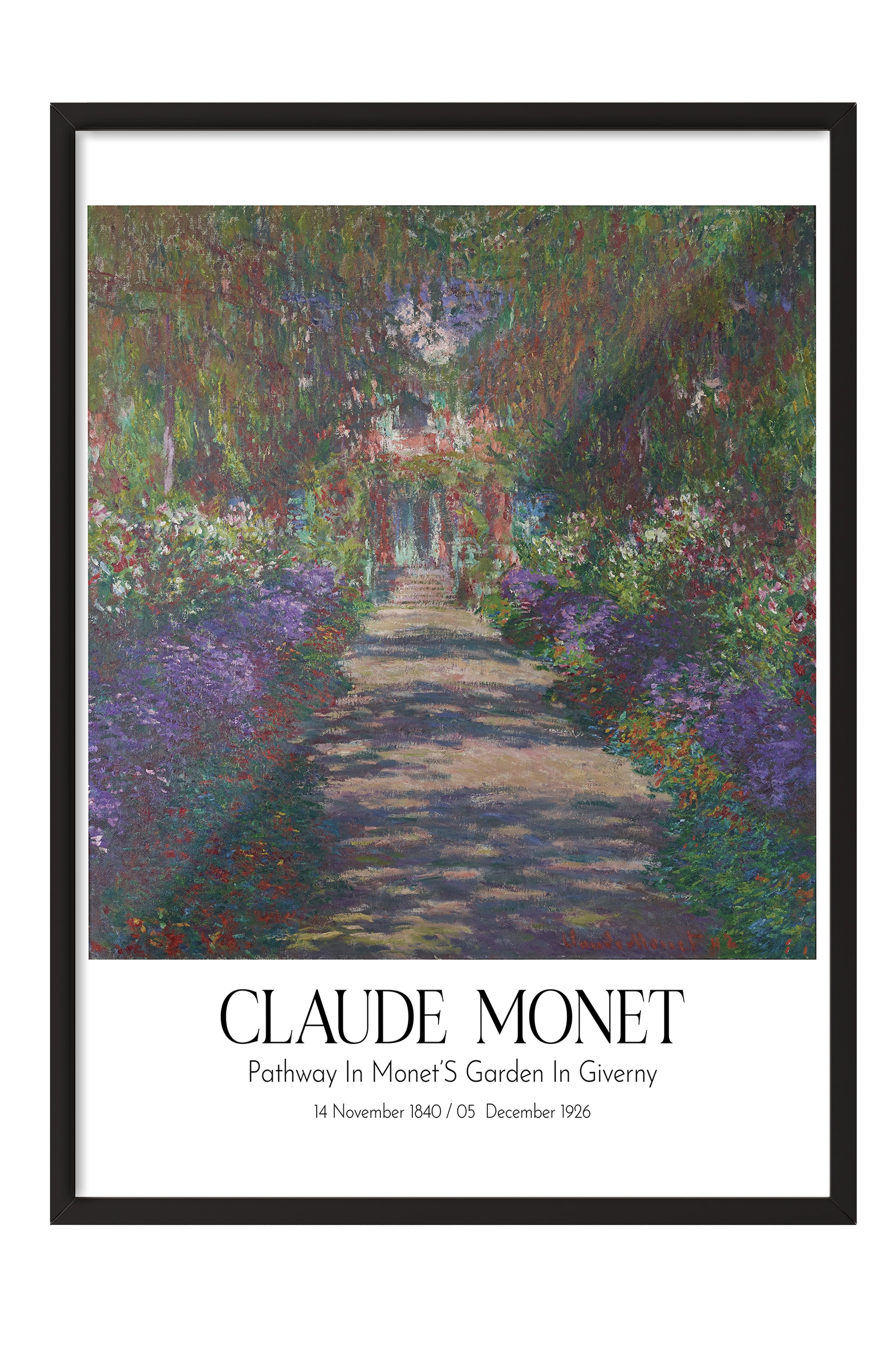 Claude Monet - Pathway In Monet'S Garden In Giverny, Siyah Çerçeveli Tablo, Sanat Serisi NO:110300