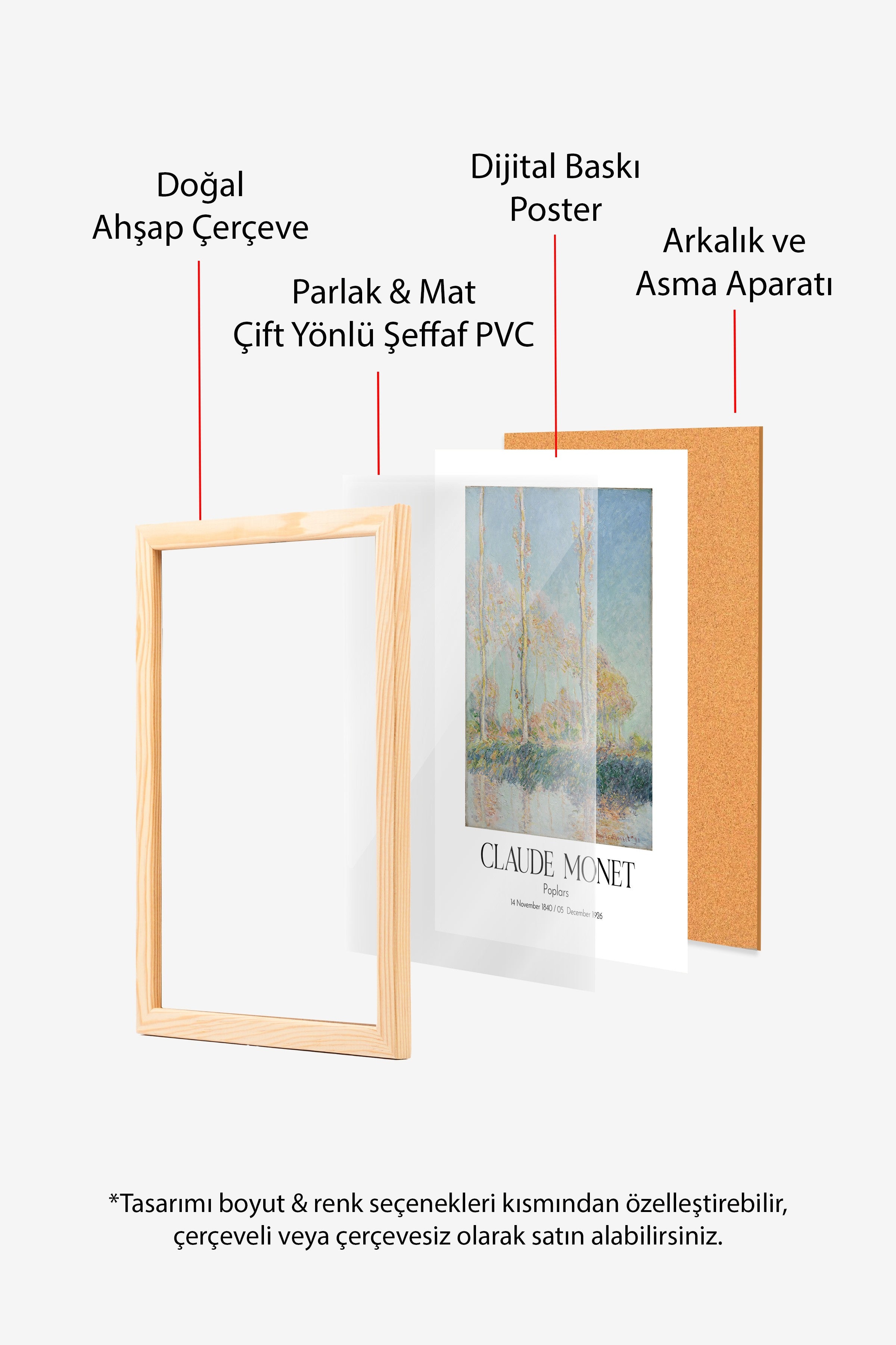 Claude Monet - Poplars, Ahşap Çerçeveli Tablo, Sanat Serisi NO:110301