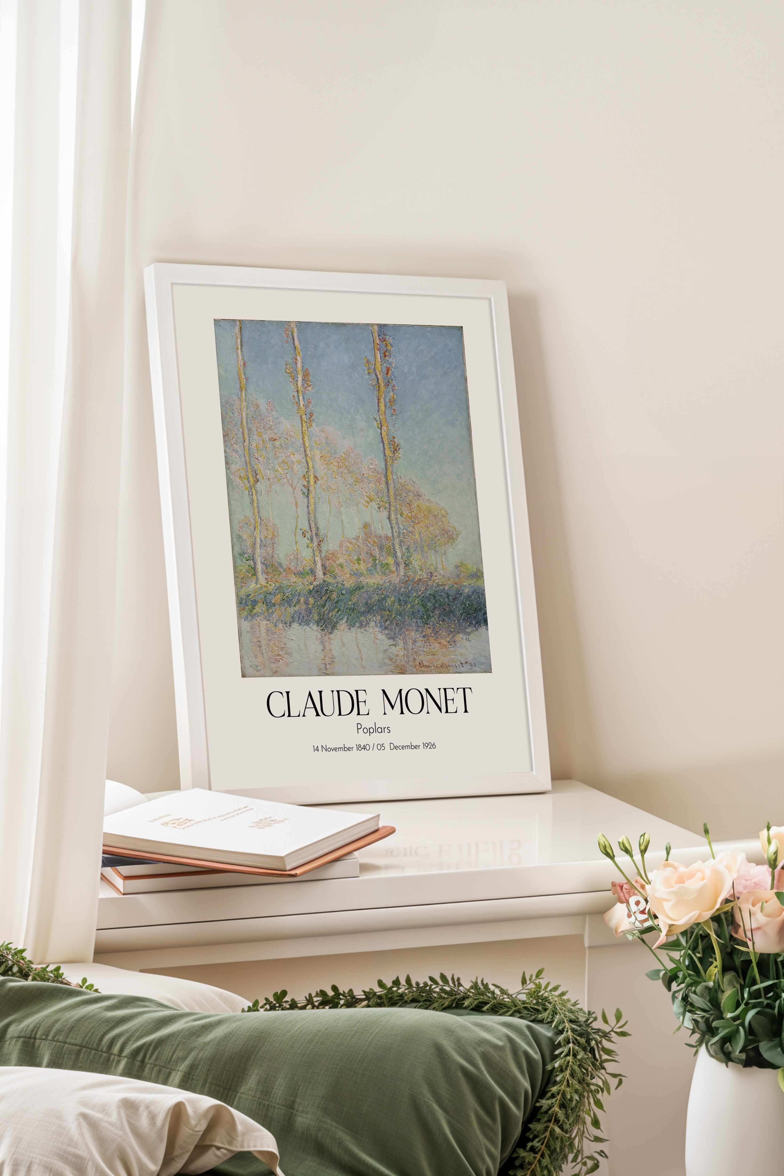Claude Monet - Poplars, Beyaz Çerçeveli Tablo, Sanat Serisi NO:110301