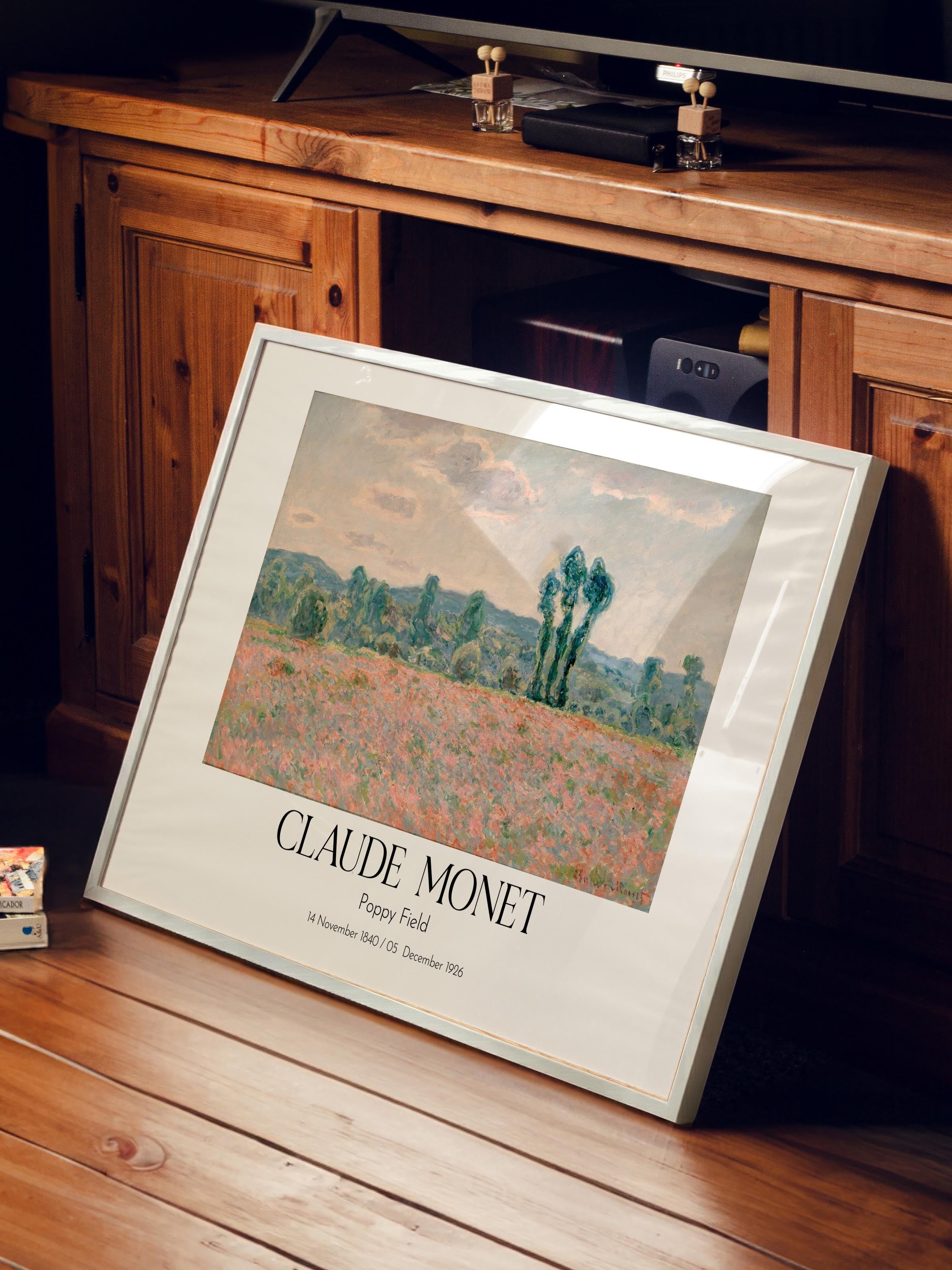 Claude Monet - Poppy Field, Beyaz Çerçeveli Tablo, Sanat Serisi NO:110320