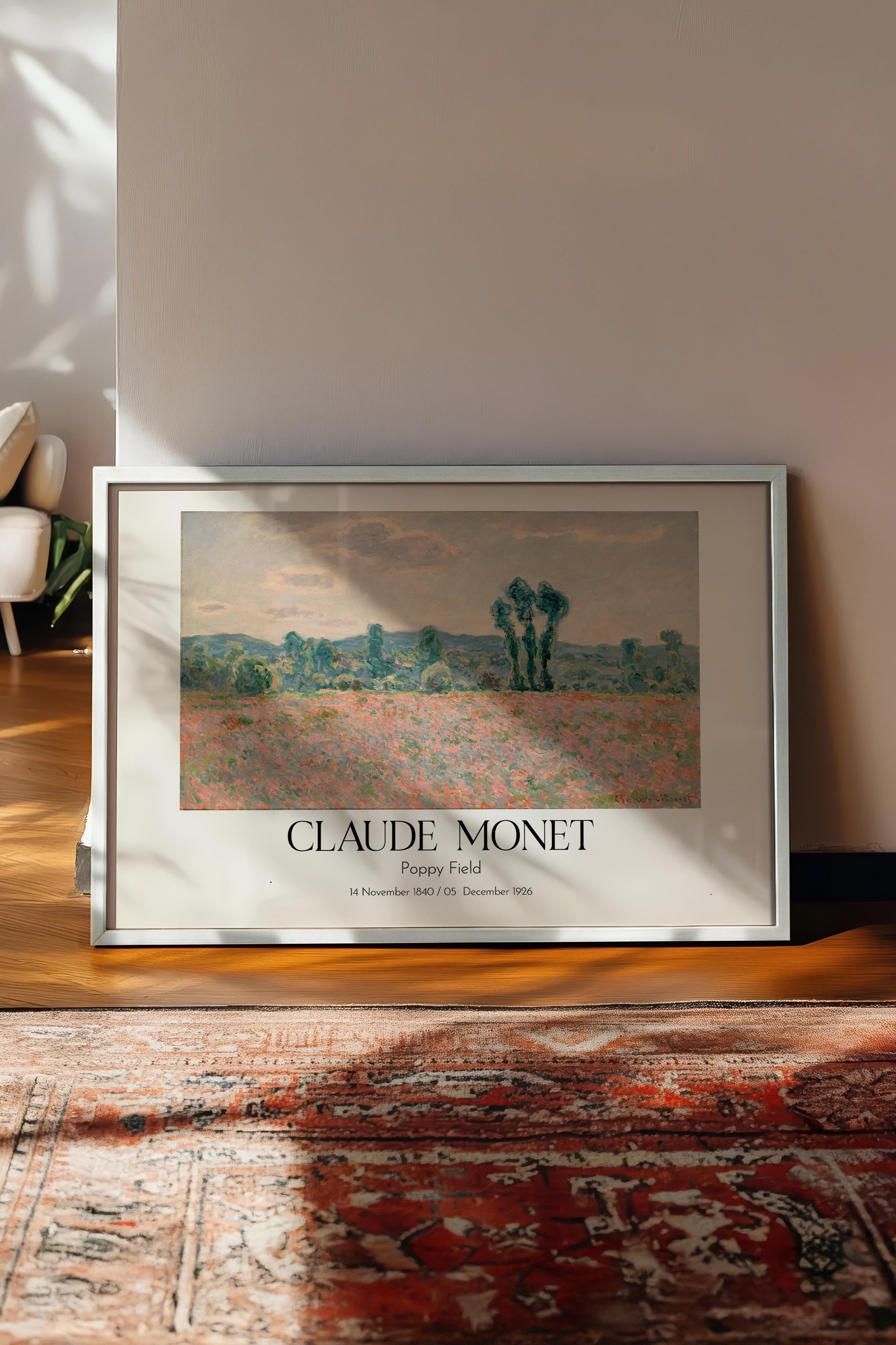Claude Monet - Poppy Field, Beyaz Çerçeveli Tablo, Sanat Serisi NO:110320