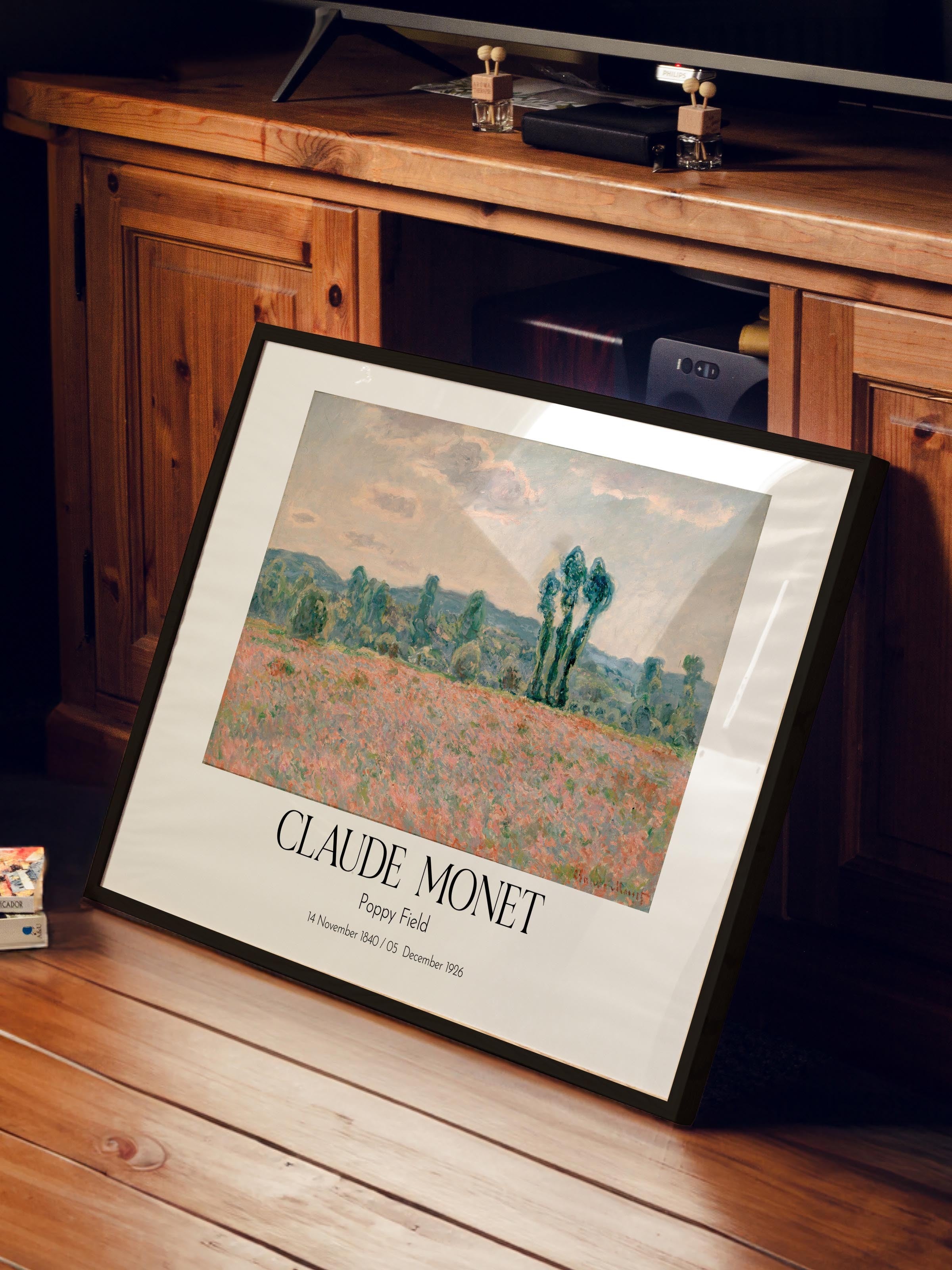 Claude Monet - Poppy Field, Siyah Çerçeveli Tablo, Sanat Serisi NO:110320