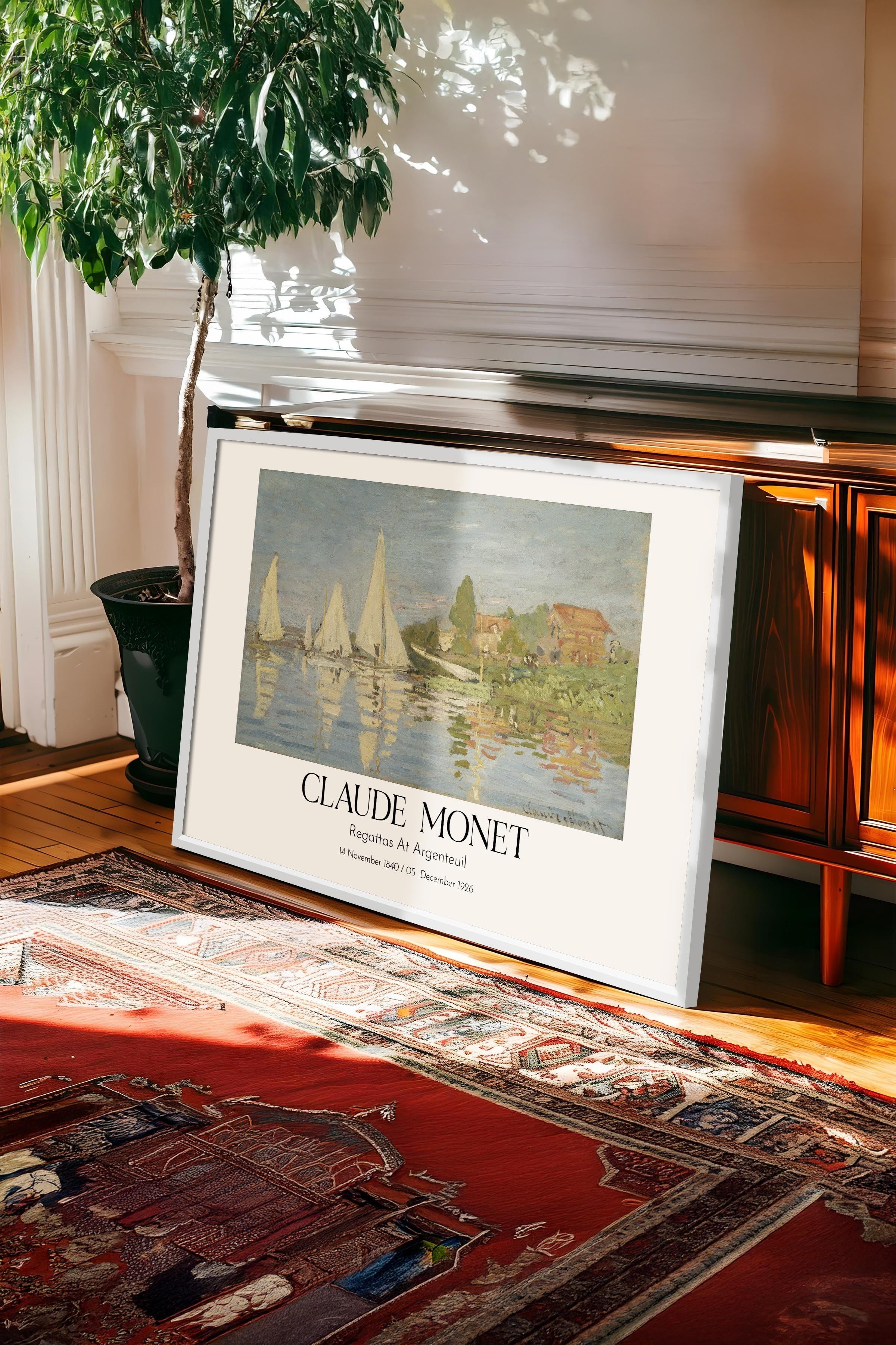 Claude Monet - Regattas At Argenteuil, Beyaz Çerçeveli Tablo, Sanat Serisi NO:110322