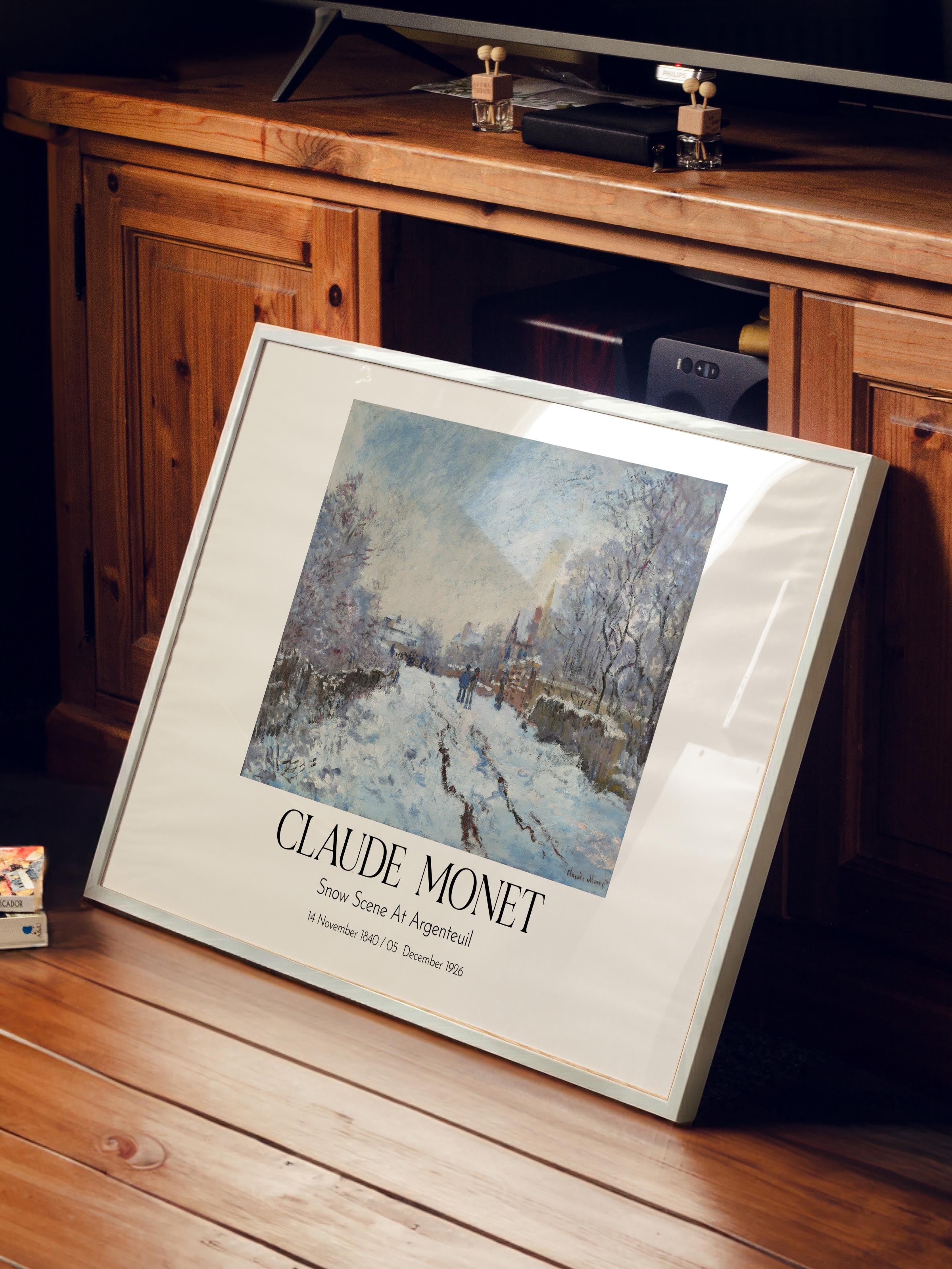 Claude Monet - Snow Scene At Argenteuil, Beyaz Çerçeveli Tablo, Sanat Serisi NO:110323
