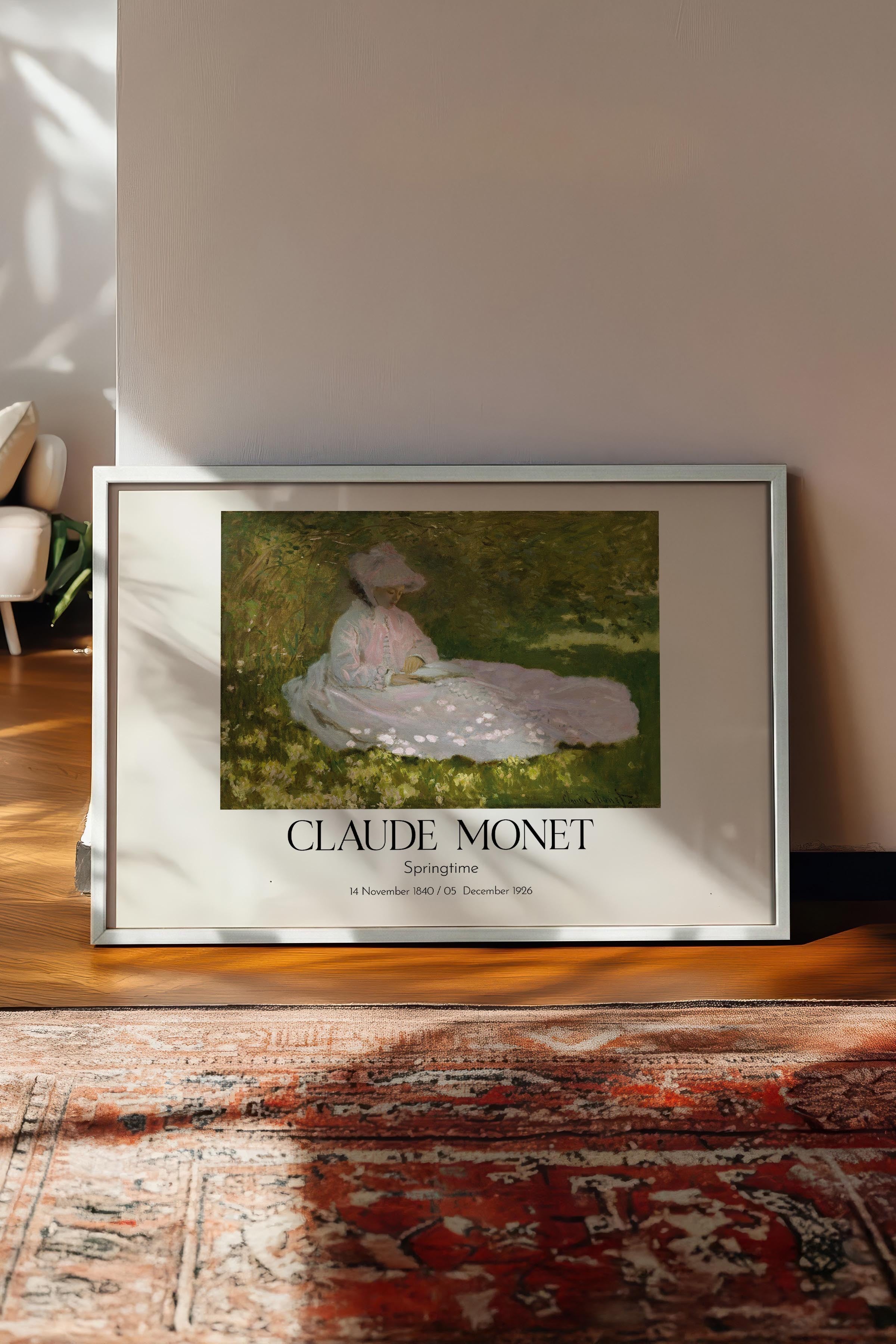 Claude Monet - Springtime, Beyaz Çerçeveli Tablo, Sanat Serisi NO:110324