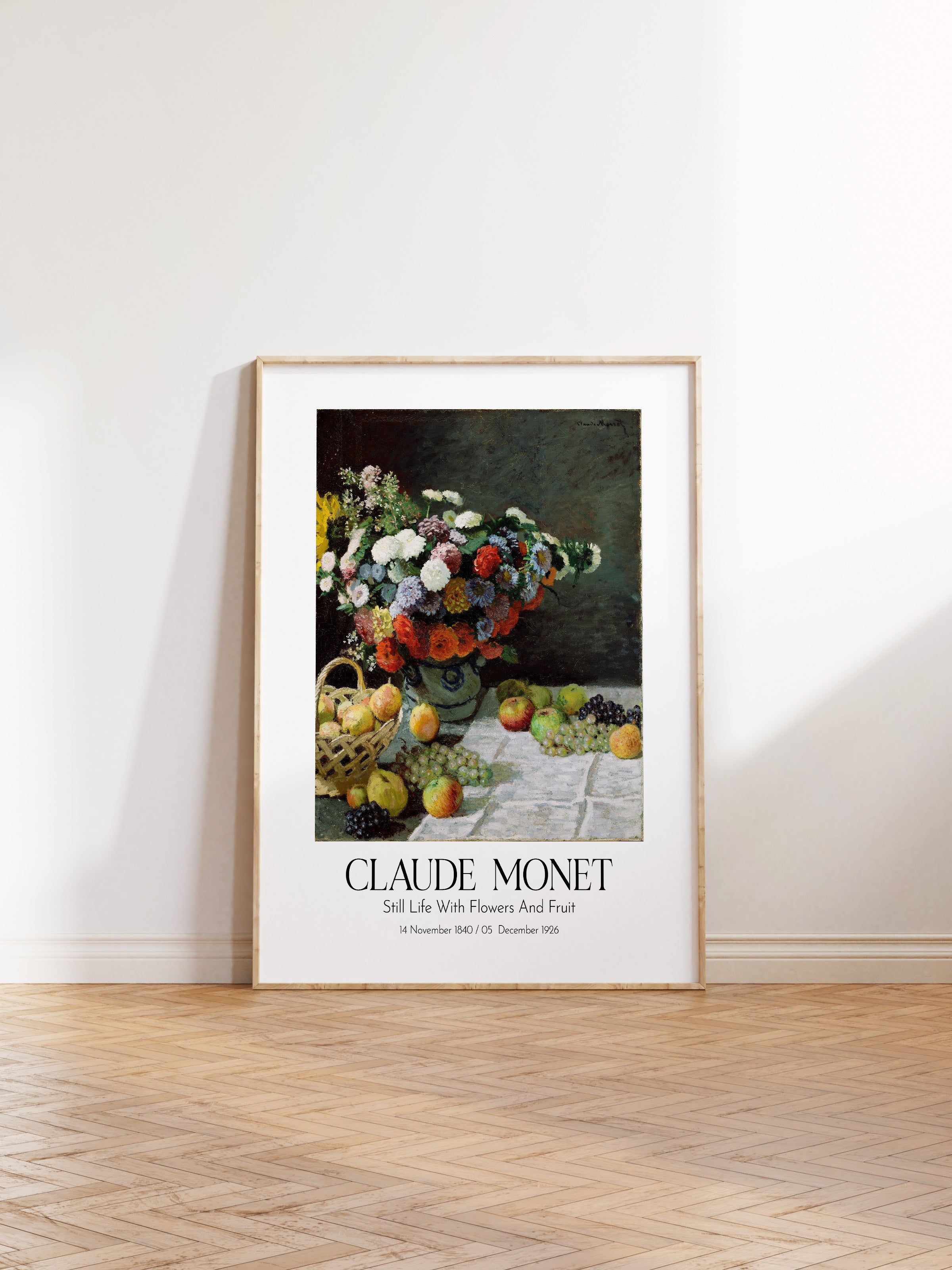 Claude Monet - Still Life With Flowers And Fruit, Ahşap Çerçeveli Tablo, Sanat Serisi NO:110308