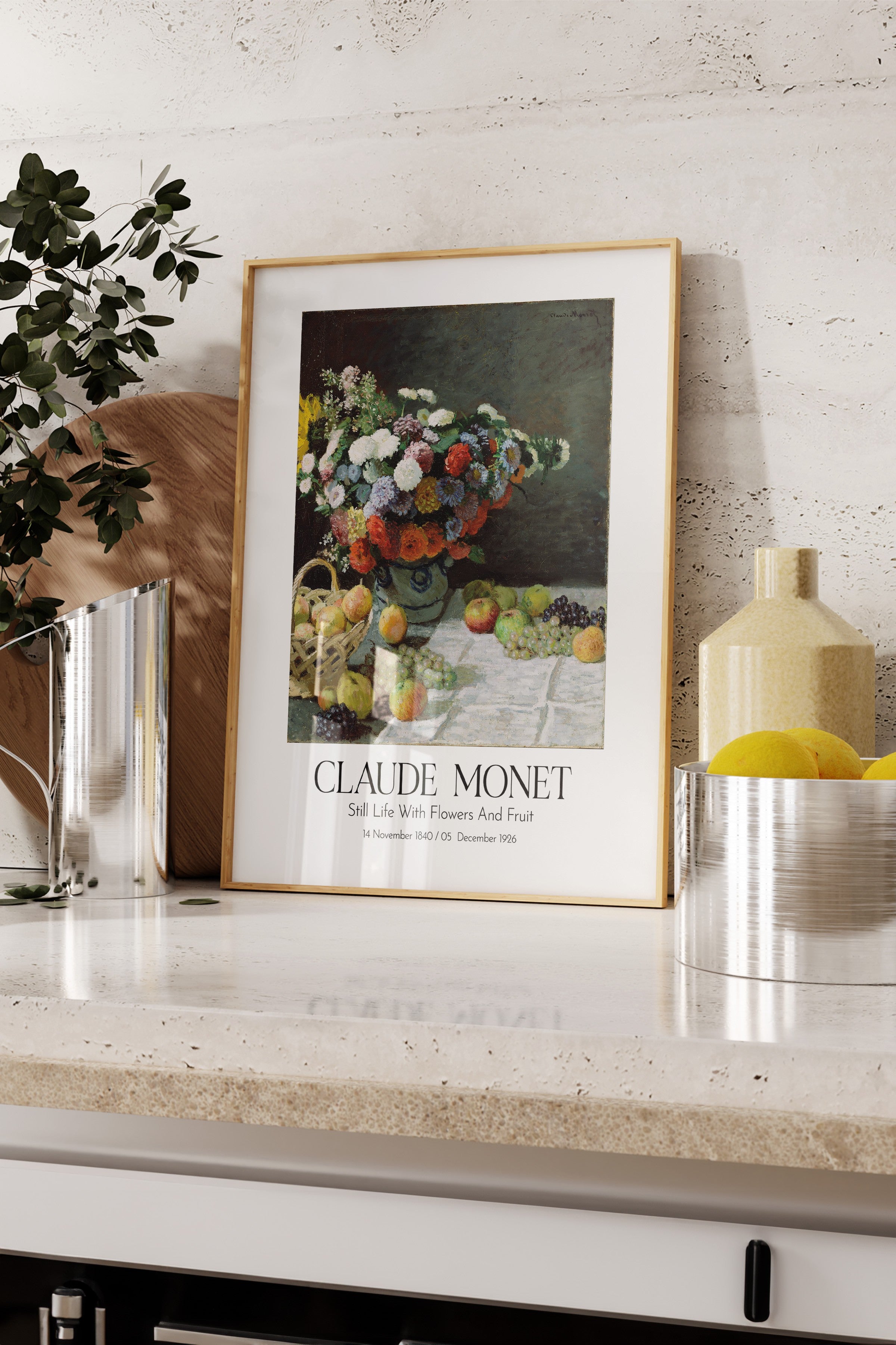 Claude Monet - Still Life With Flowers And Fruit, Ahşap Çerçeveli Tablo, Sanat Serisi NO:110308