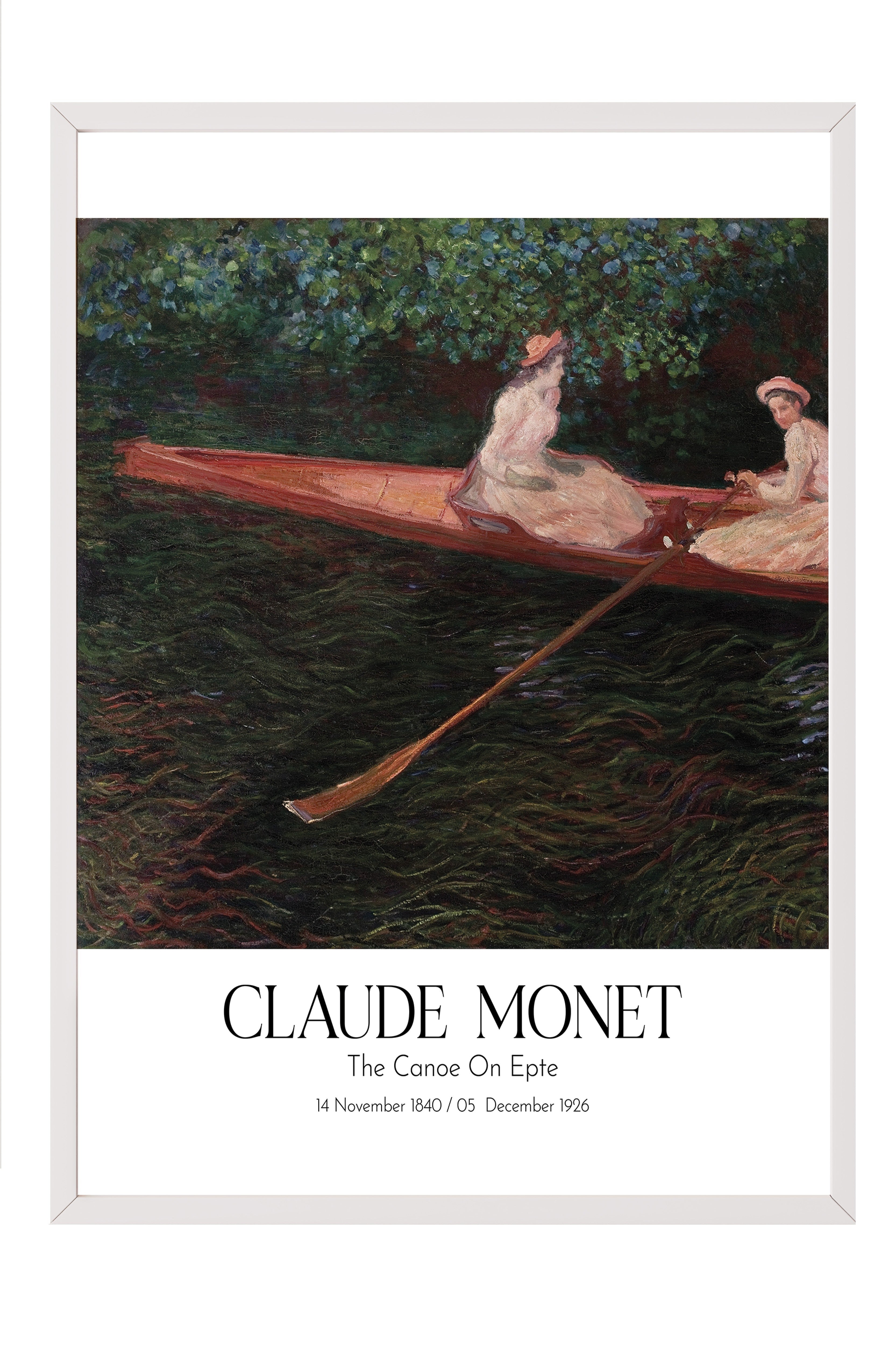 Claude Monet - The Canoe On Epte, Beyaz Çerçeveli Tablo, Sanat Serisi NO:110303