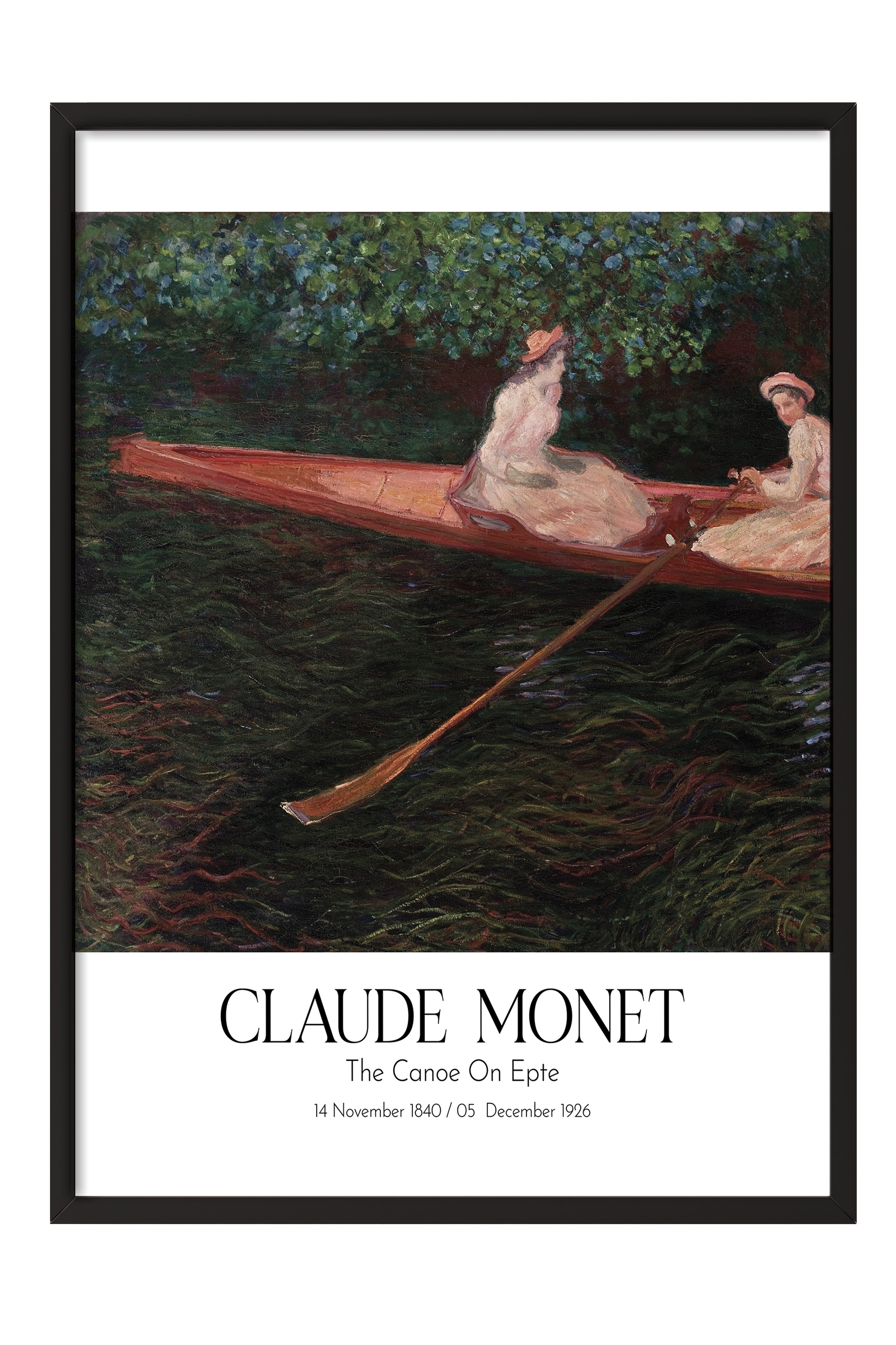 Claude Monet - The Canoe On Epte, Siyah Çerçeveli Tablo, Sanat Serisi NO:110303