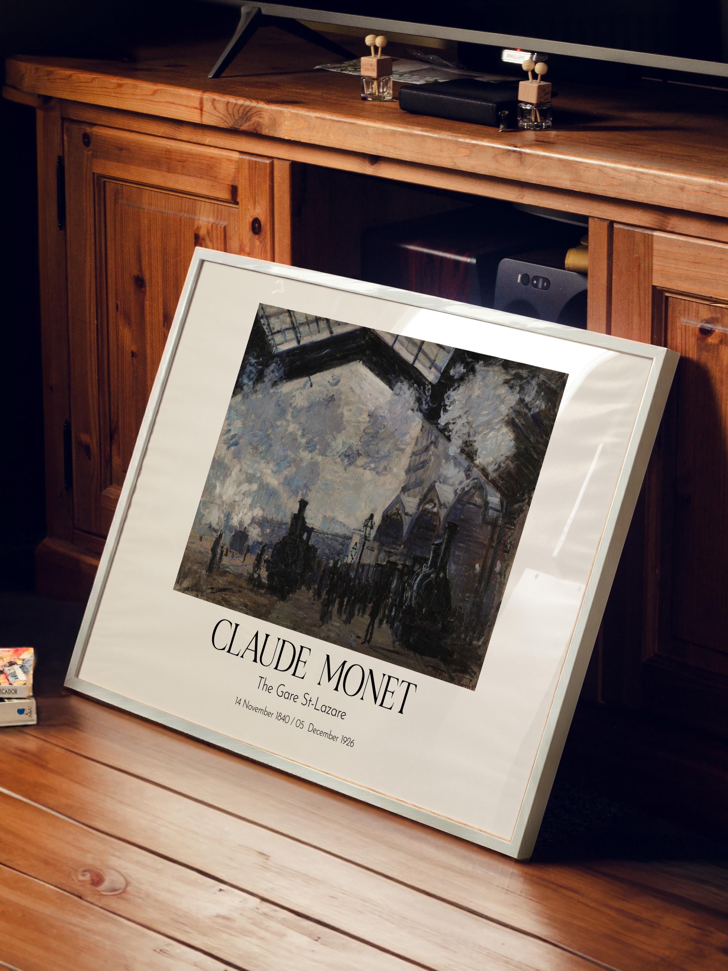 Claude Monet - The Gare St-Lazare, Beyaz Çerçeveli Tablo, Sanat Serisi NO:110328