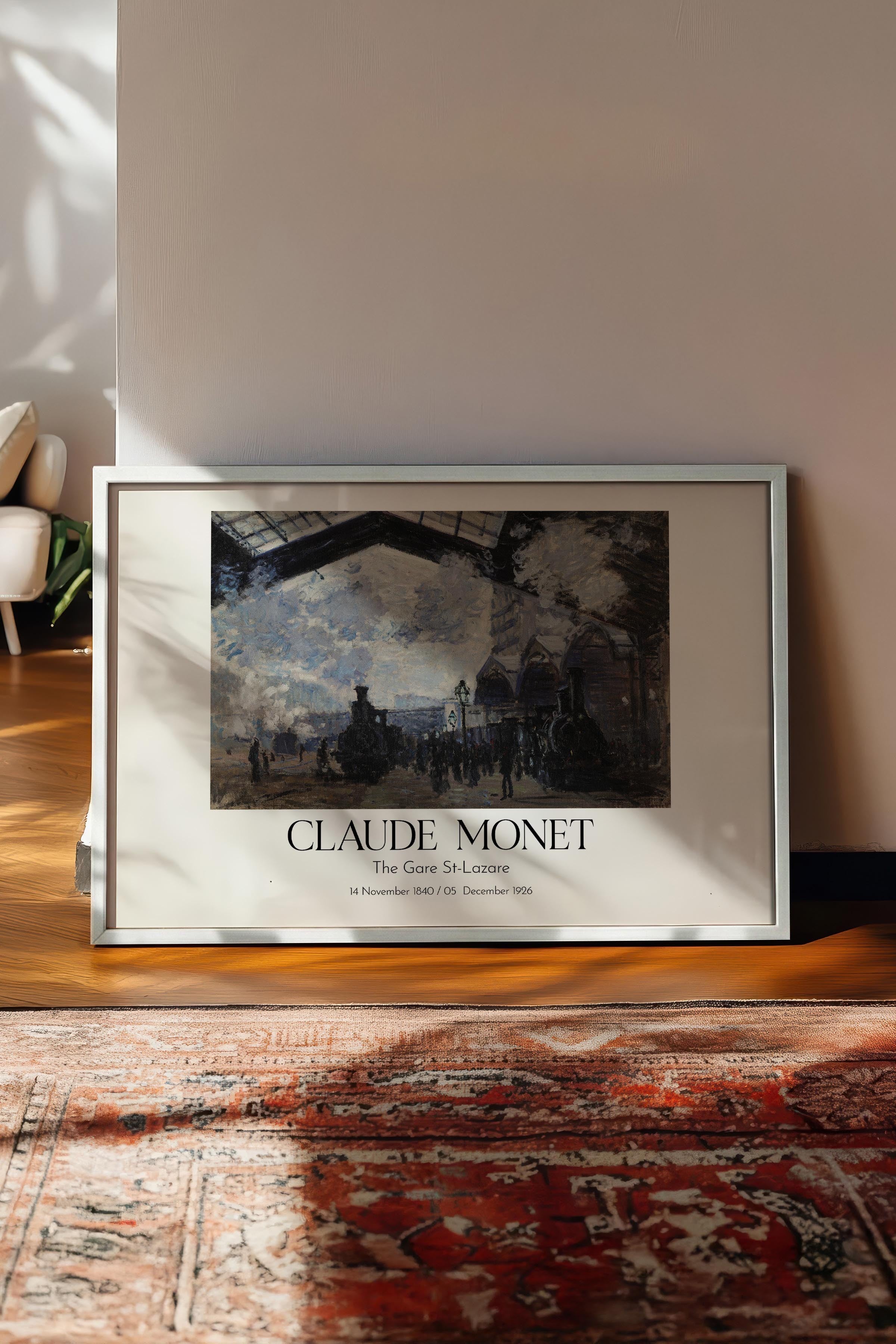 Claude Monet - The Gare St-Lazare, Beyaz Çerçeveli Tablo, Sanat Serisi NO:110328