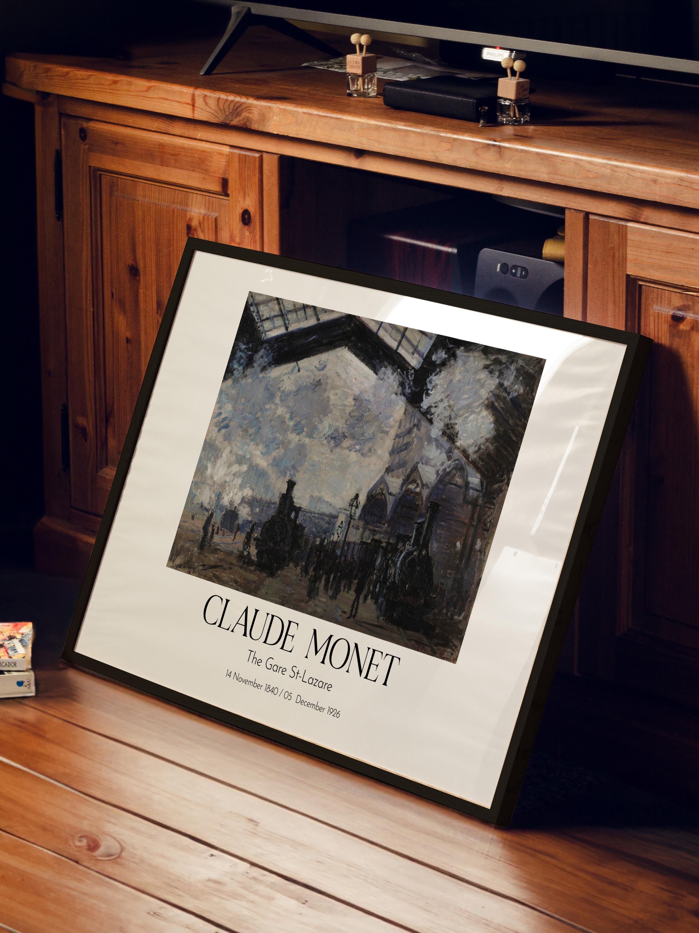 Claude Monet - The Gare St-Lazare, Siyah Çerçeveli Tablo, Sanat Serisi NO:110328