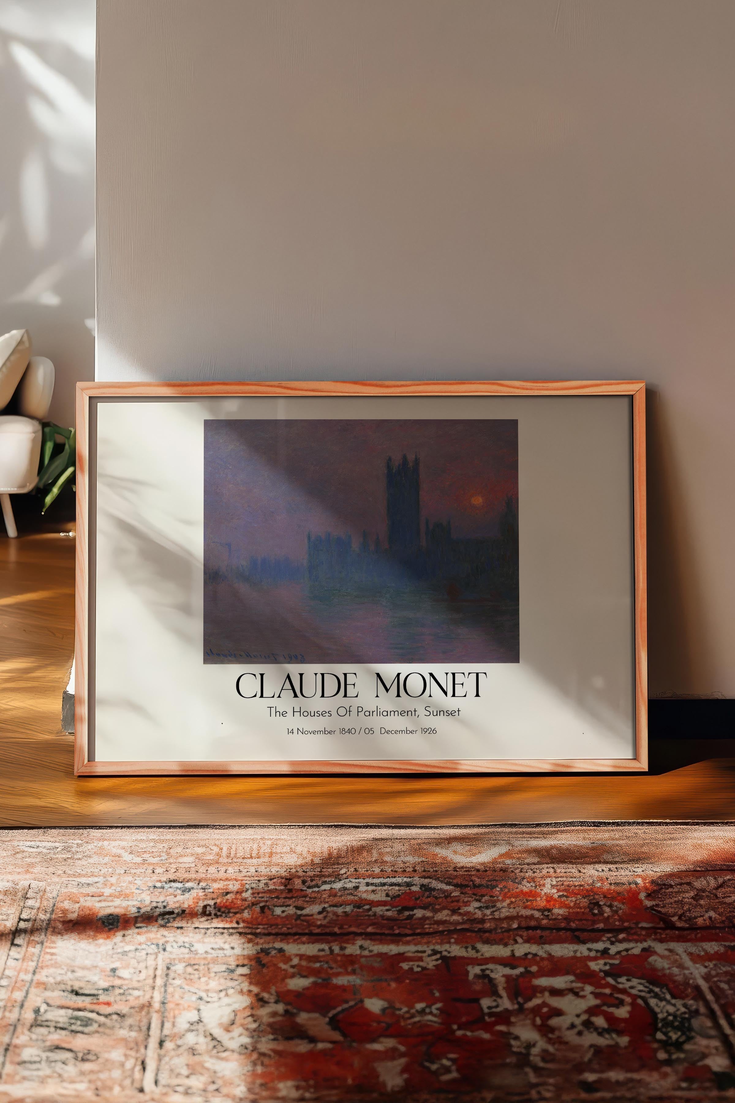 Claude Monet - The Houses Of Parliament, Sunset, Ahşap Çerçeveli Tablo, Sanat Serisi NO:110329