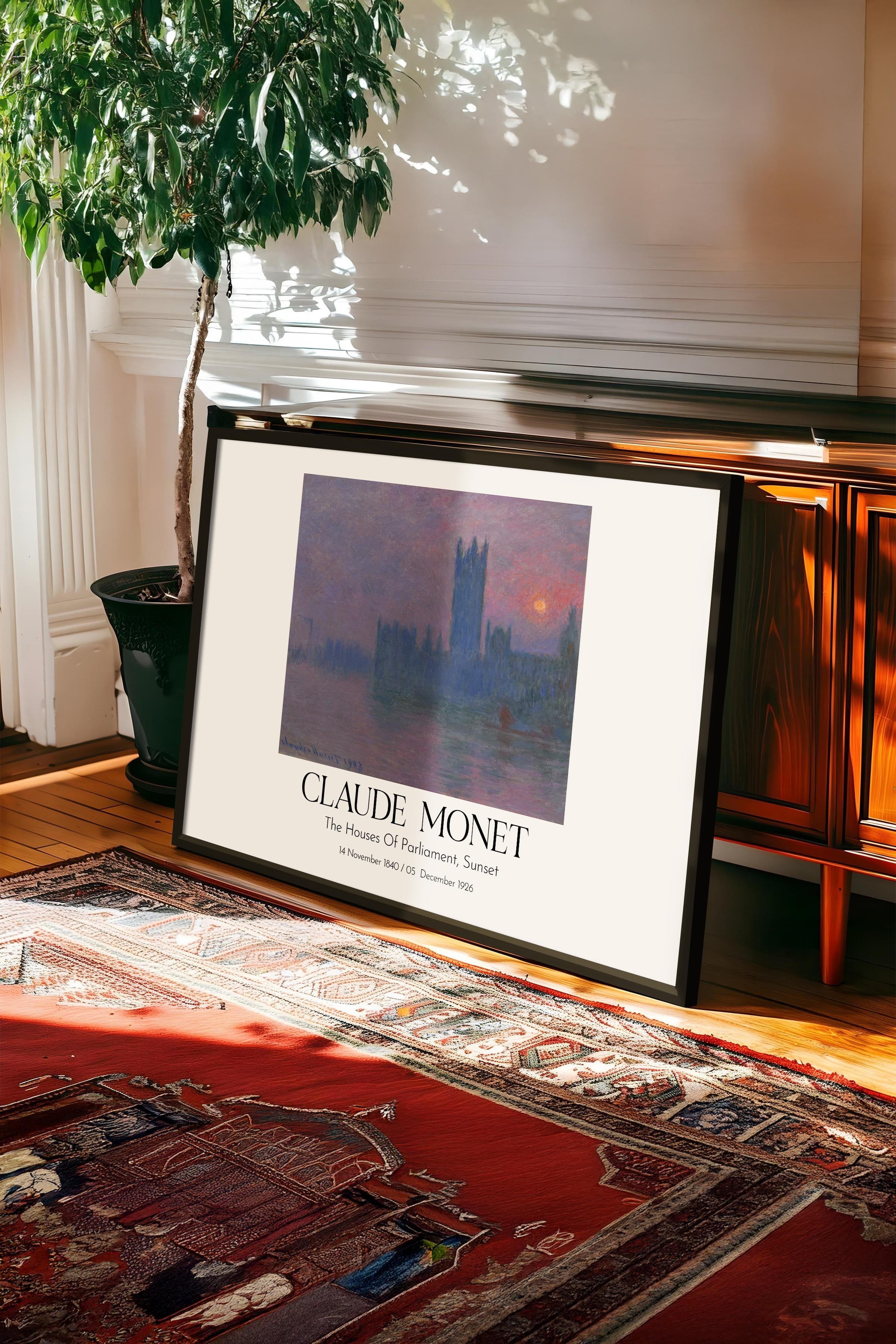 Claude Monet - The Houses Of Parliament, Sunset, Siyah Çerçeveli Tablo, Sanat Serisi NO:110329