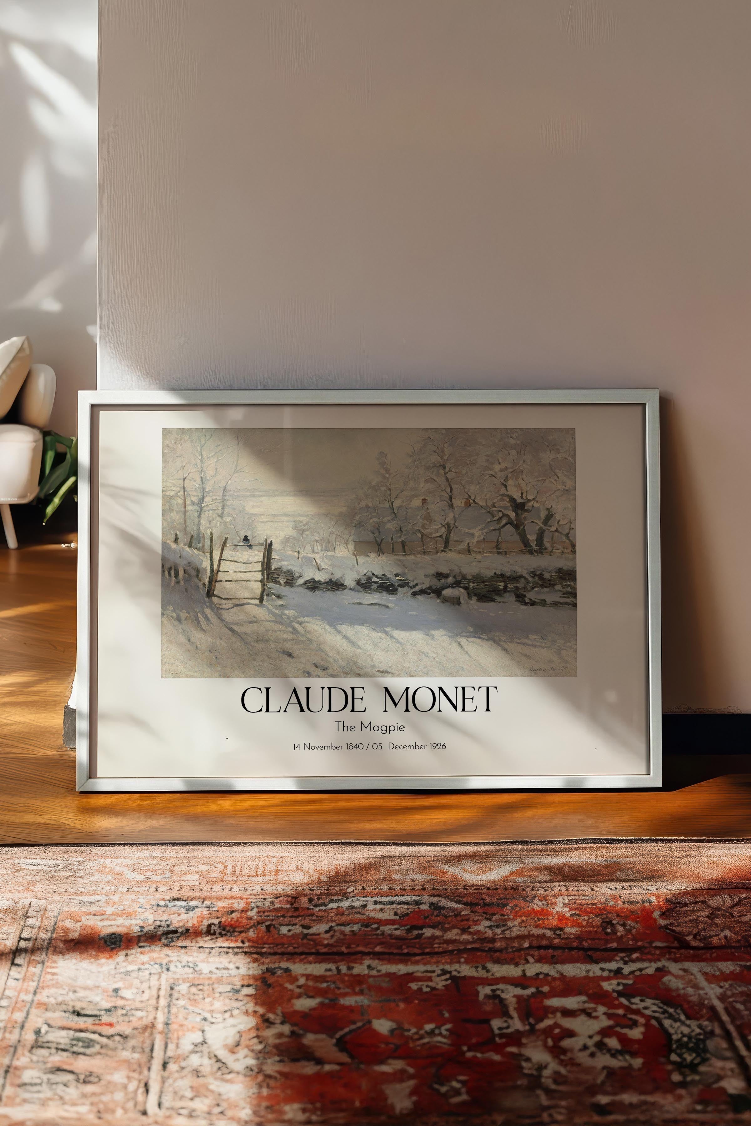 Claude Monet - The Magpie, Beyaz Çerçeveli Tablo, Sanat Serisi NO:110330