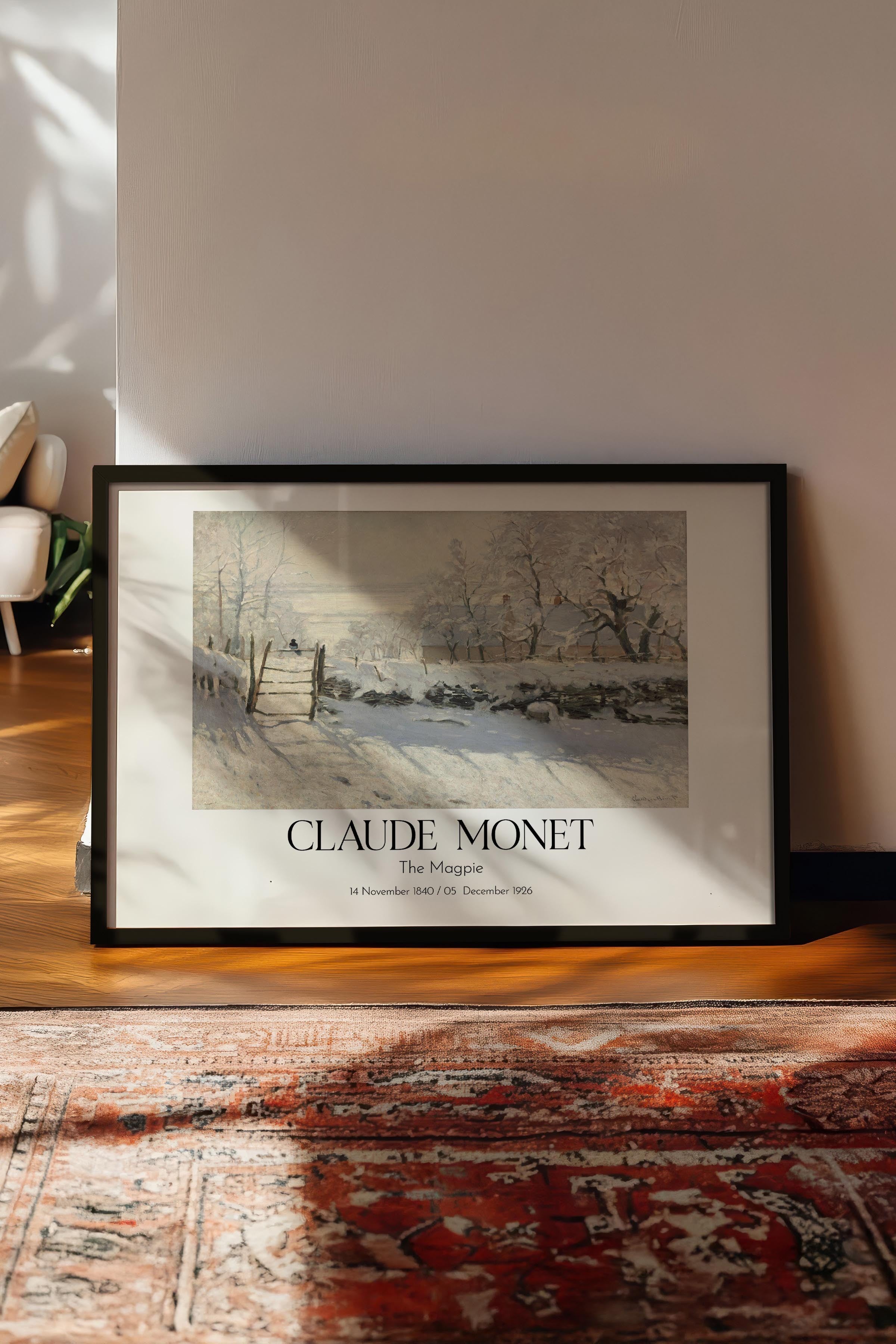 Claude Monet - The Magpie, Siyah Çerçeveli Tablo, Sanat Serisi NO:110330