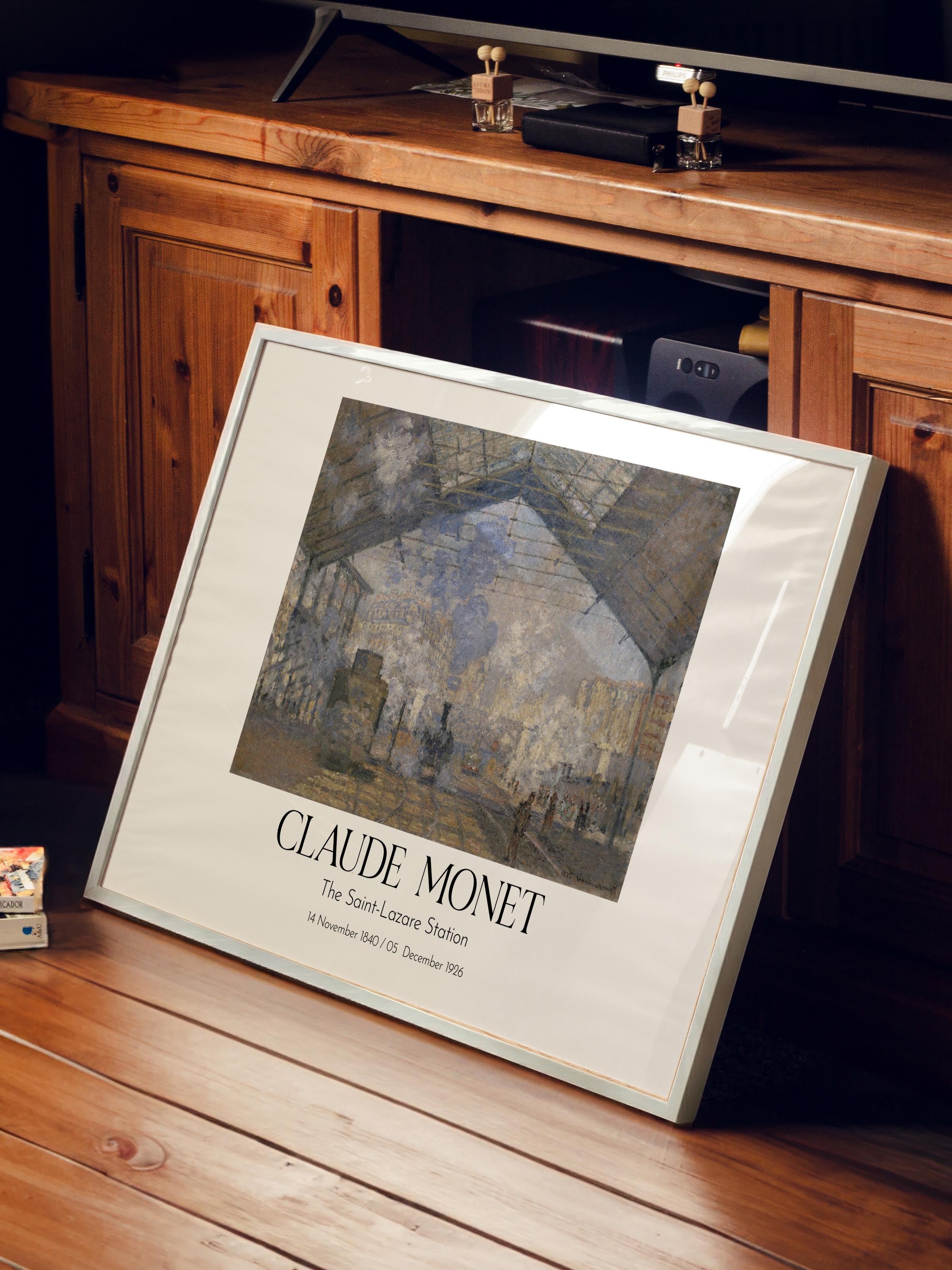 Claude Monet - The Saint-Lazare Station, Beyaz Çerçeveli Tablo, Sanat Serisi NO:110332