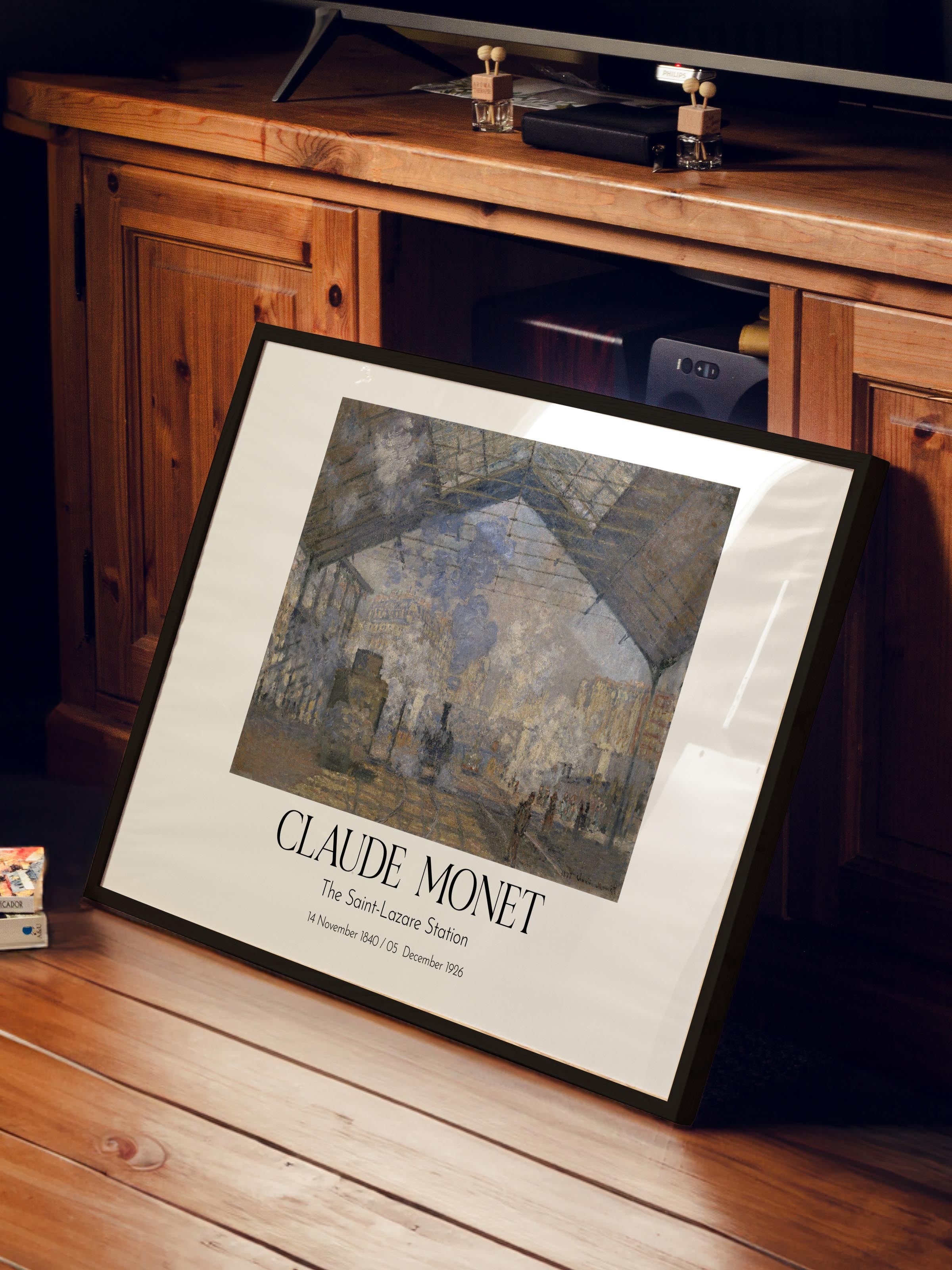 Claude Monet - The Saint-Lazare Station, Siyah Çerçeveli Tablo, Sanat Serisi NO:110332
