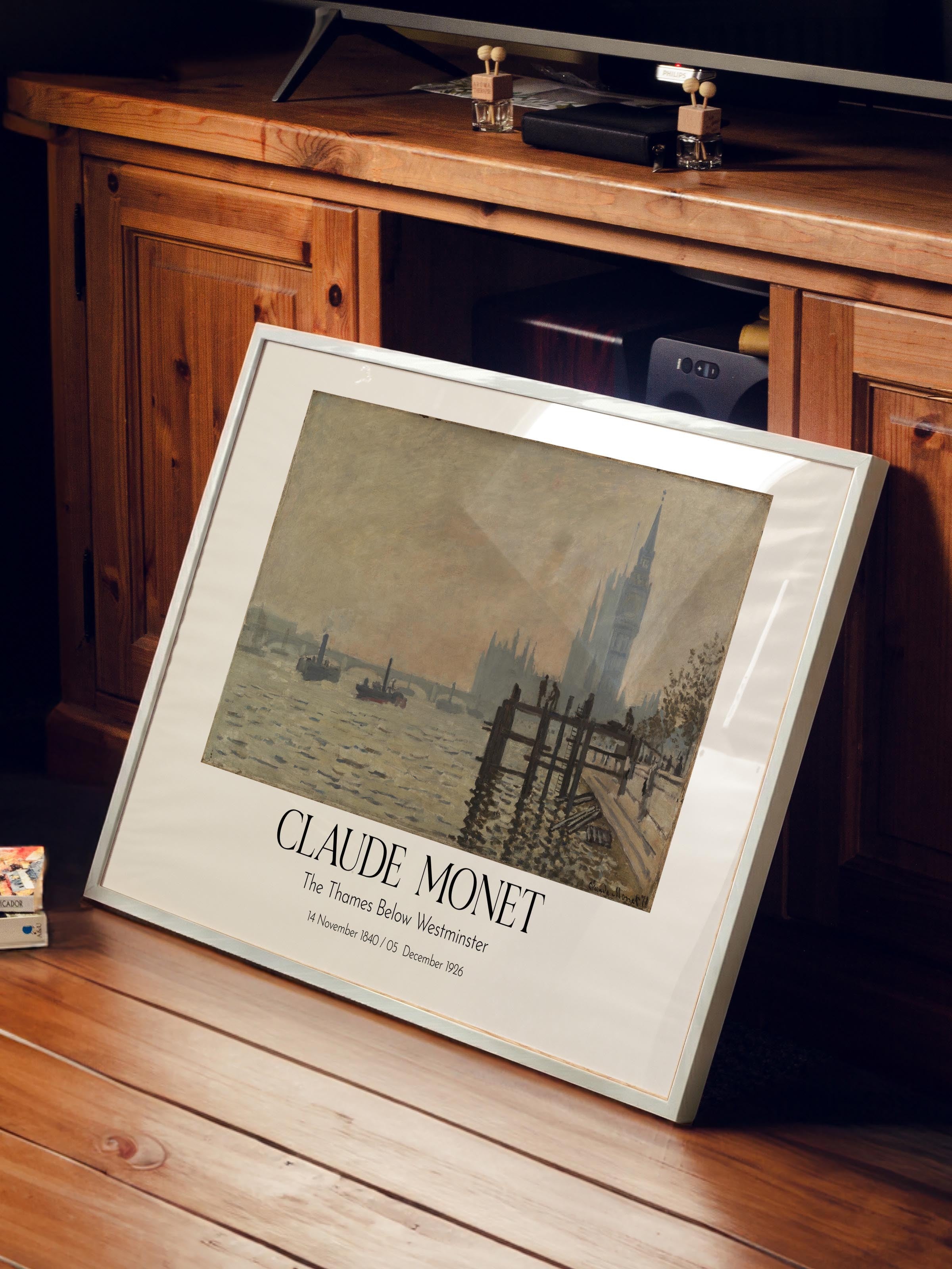 Claude Monet - The Thames Below Westminster, Beyaz Çerçeveli Tablo, Sanat Serisi NO:110313