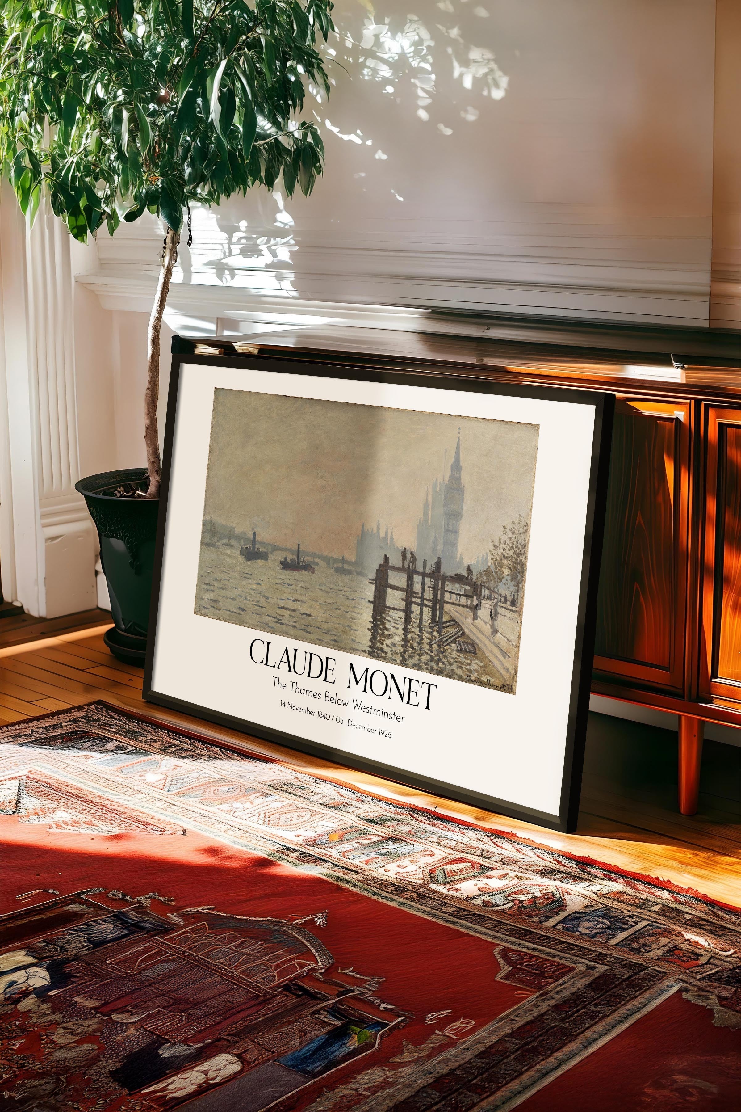Claude Monet - The Thames Below Westminster, Siyah Çerçeveli Tablo, Sanat Serisi NO:110313
