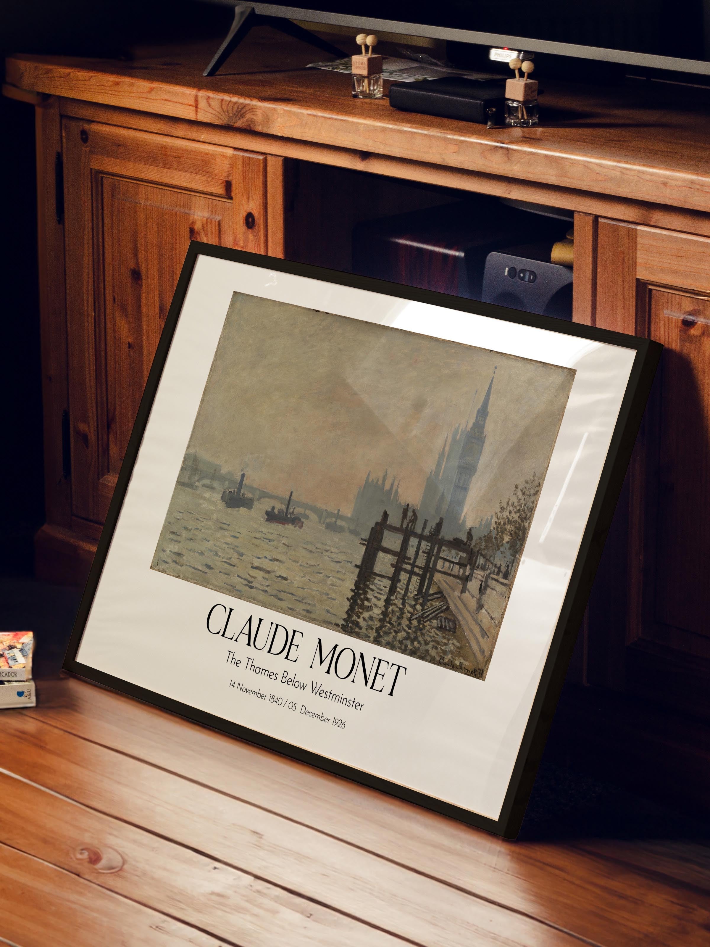 Claude Monet - The Thames Below Westminster, Siyah Çerçeveli Tablo, Sanat Serisi NO:110313
