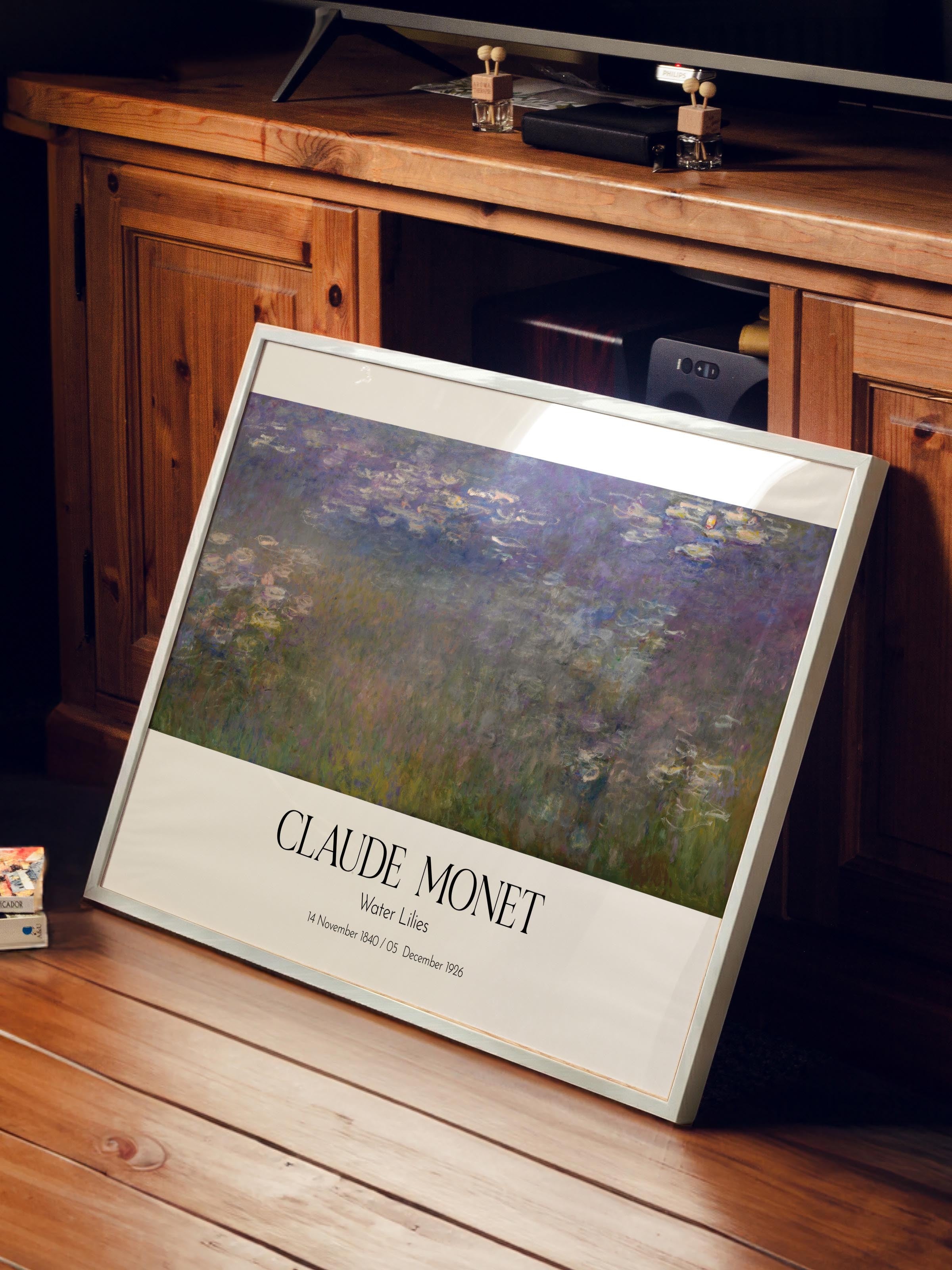 Claude Monet - Water Lilies, Beyaz Çerçeveli Tablo, Sanat Serisi NO:110314