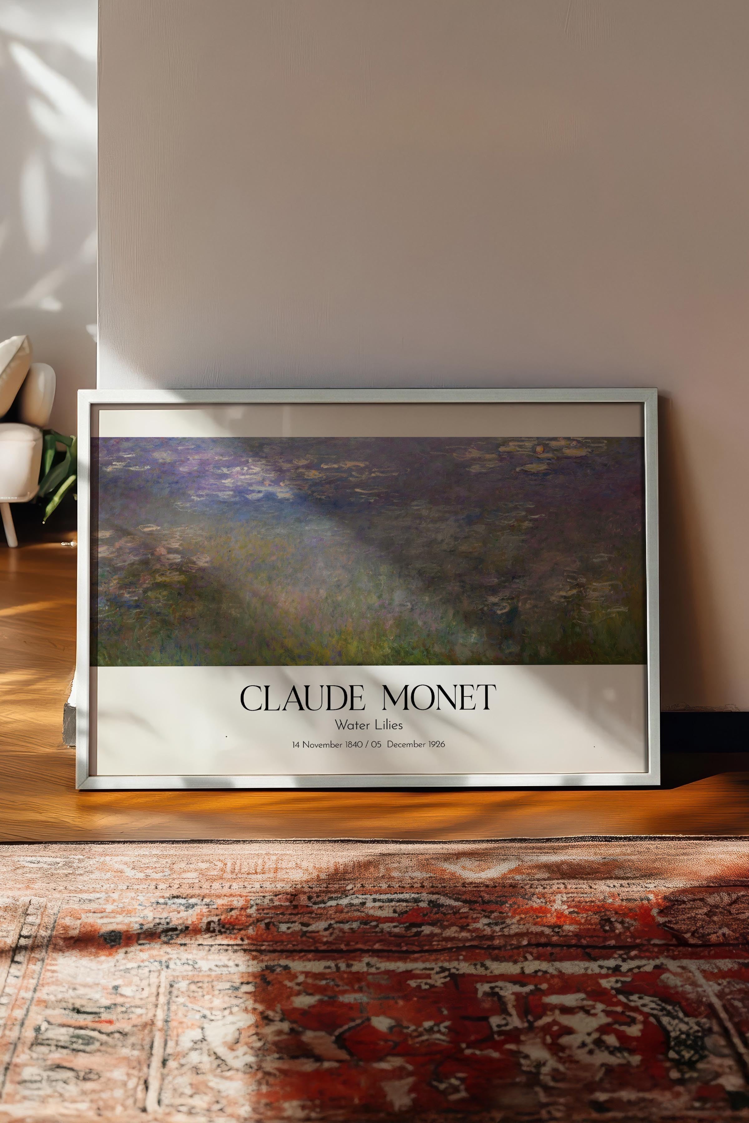 Claude Monet - Water Lilies, Beyaz Çerçeveli Tablo, Sanat Serisi NO:110314