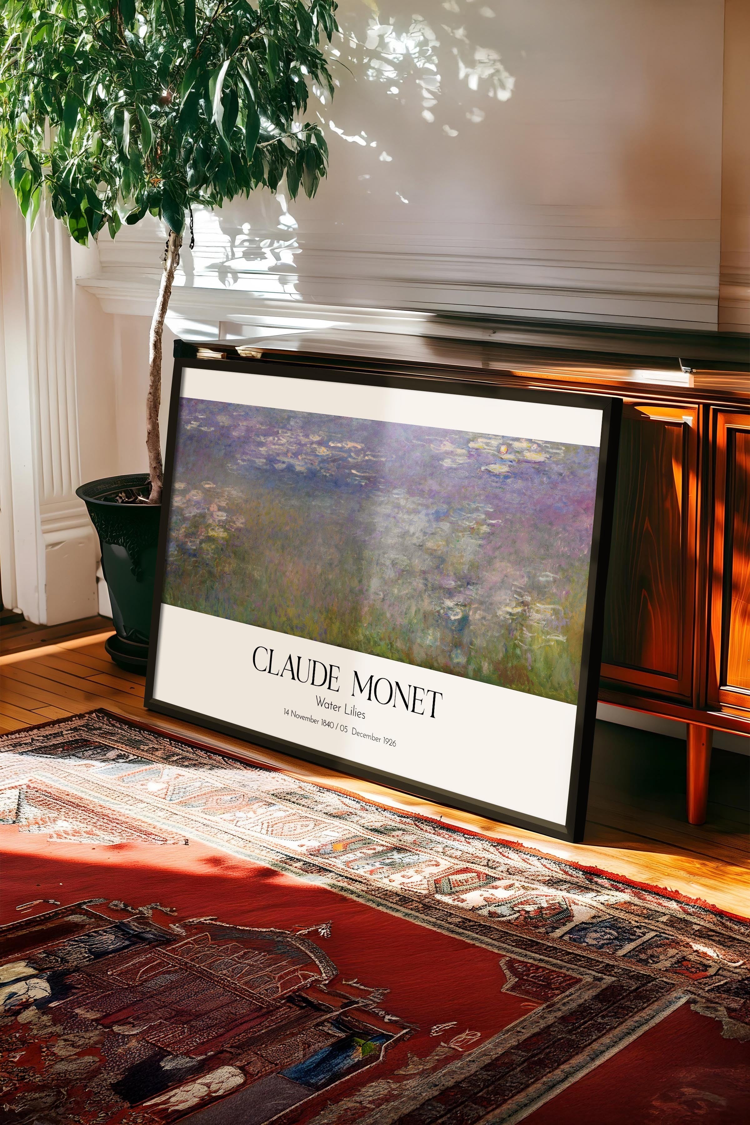 Claude Monet - Water Lilies, Siyah Çerçeveli Tablo, Sanat Serisi NO:110314