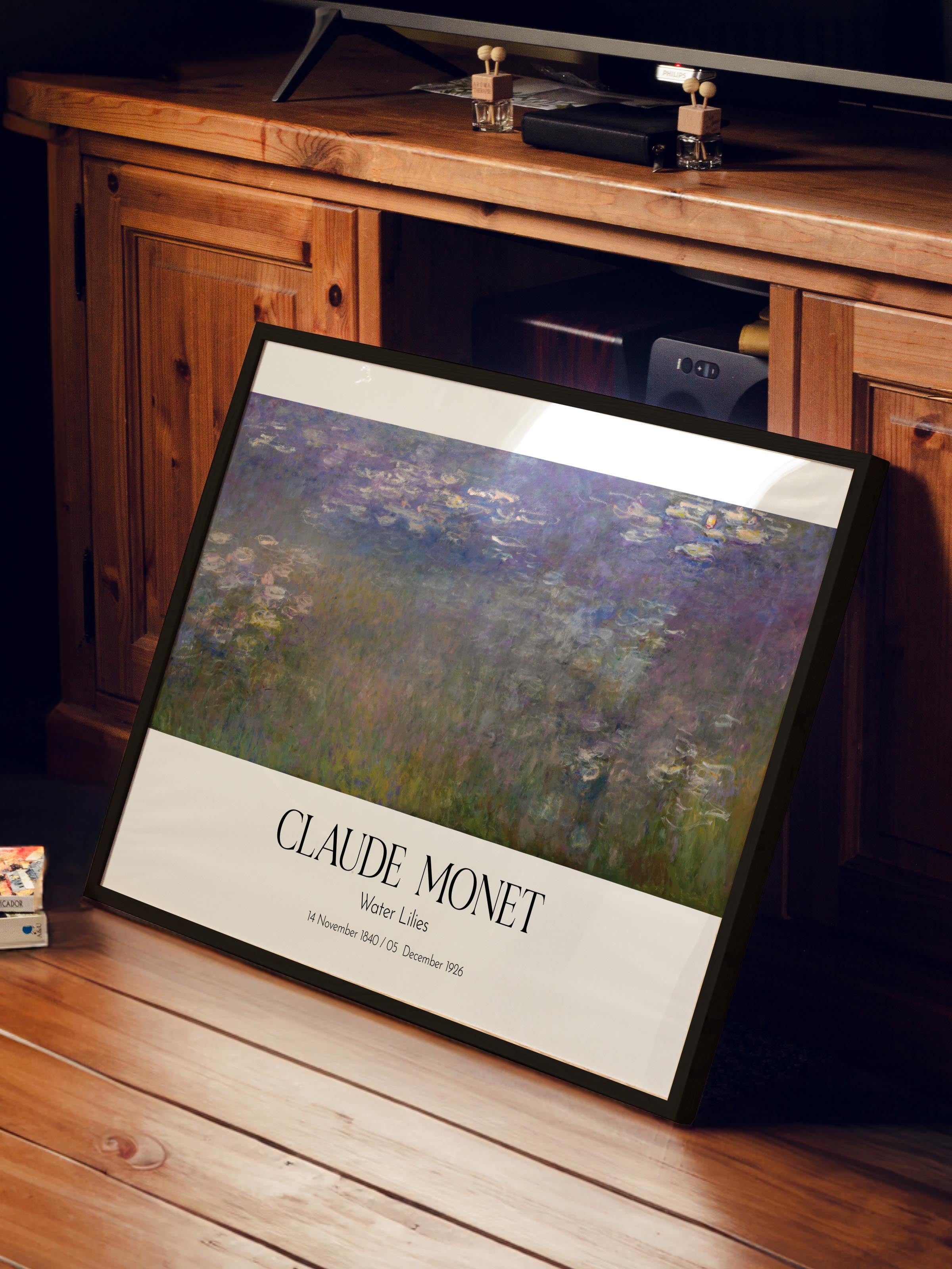Claude Monet - Water Lilies, Siyah Çerçeveli Tablo, Sanat Serisi NO:110314