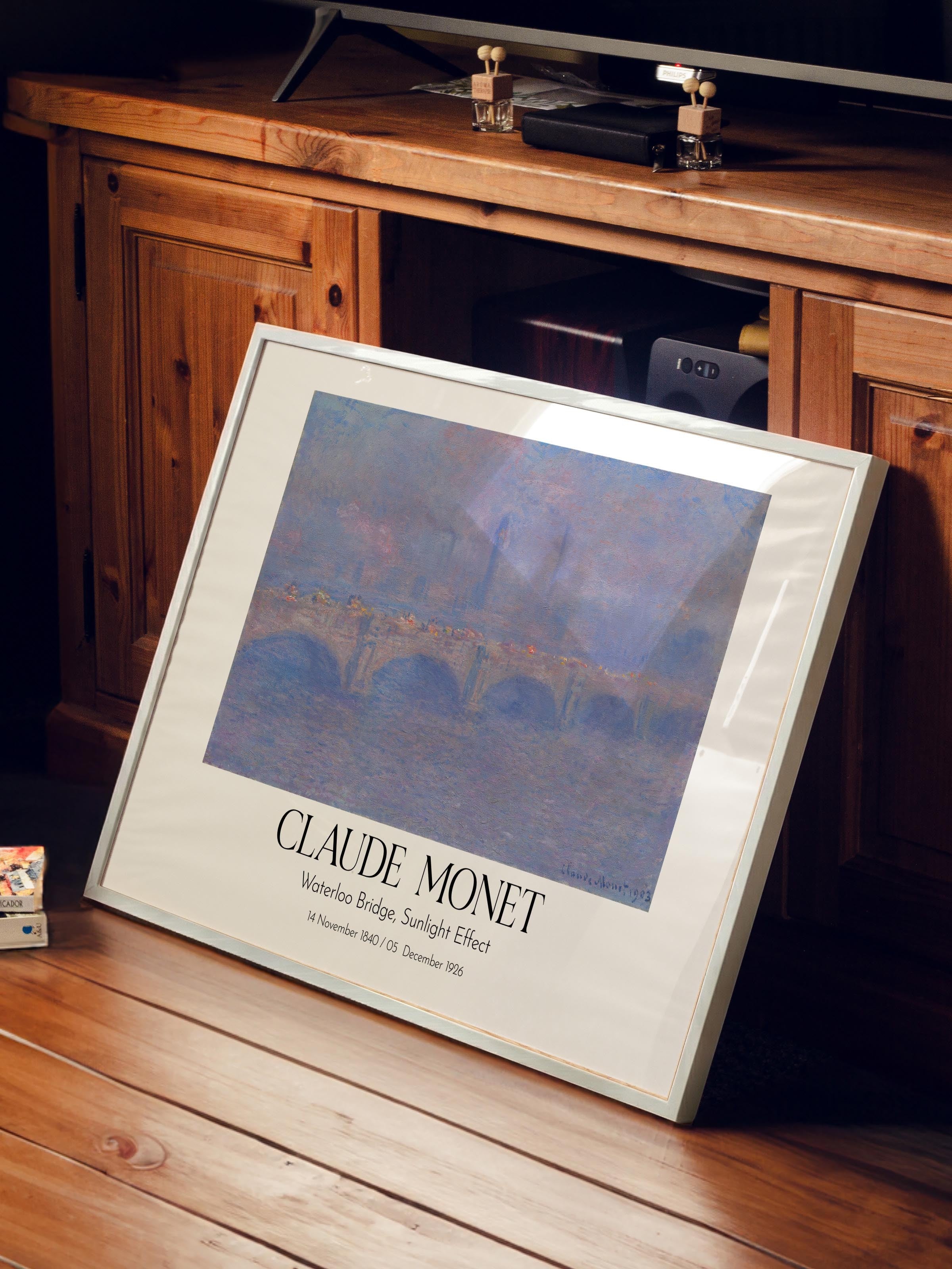 Claude Monet - Waterloo Bridge, Sunlight Effect, Beyaz Çerçeveli Tablo, Sanat Serisi NO:110315
