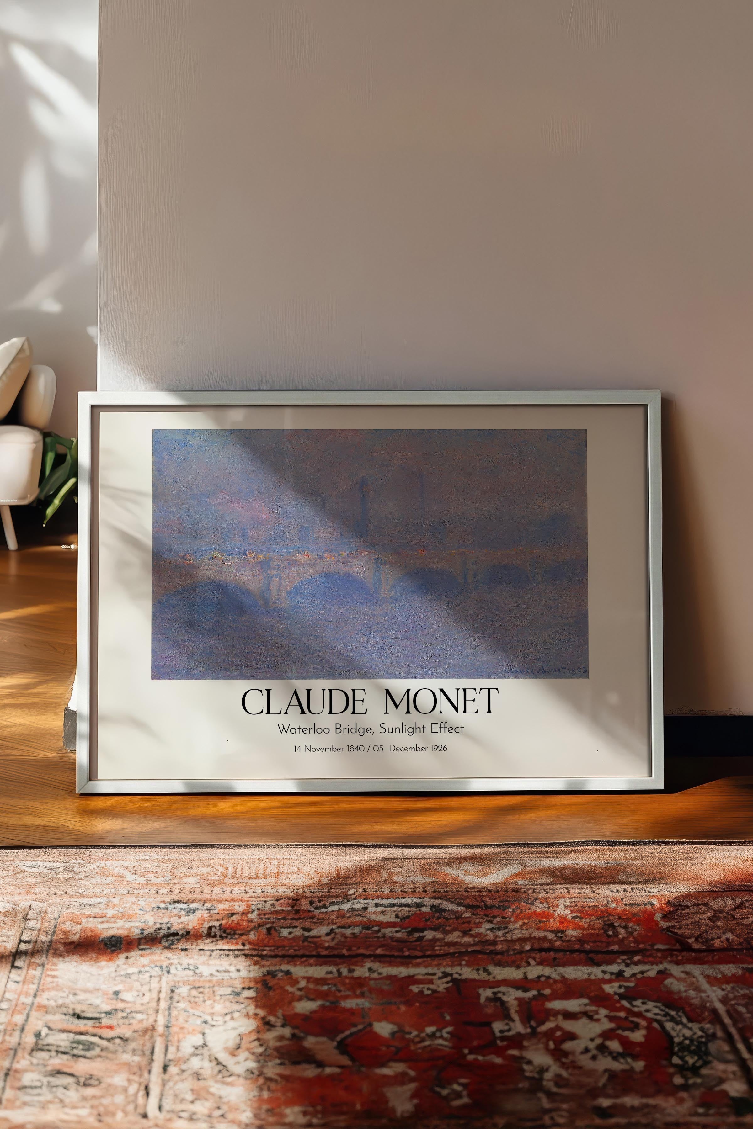 Claude Monet - Waterloo Bridge, Sunlight Effect, Beyaz Çerçeveli Tablo, Sanat Serisi NO:110315
