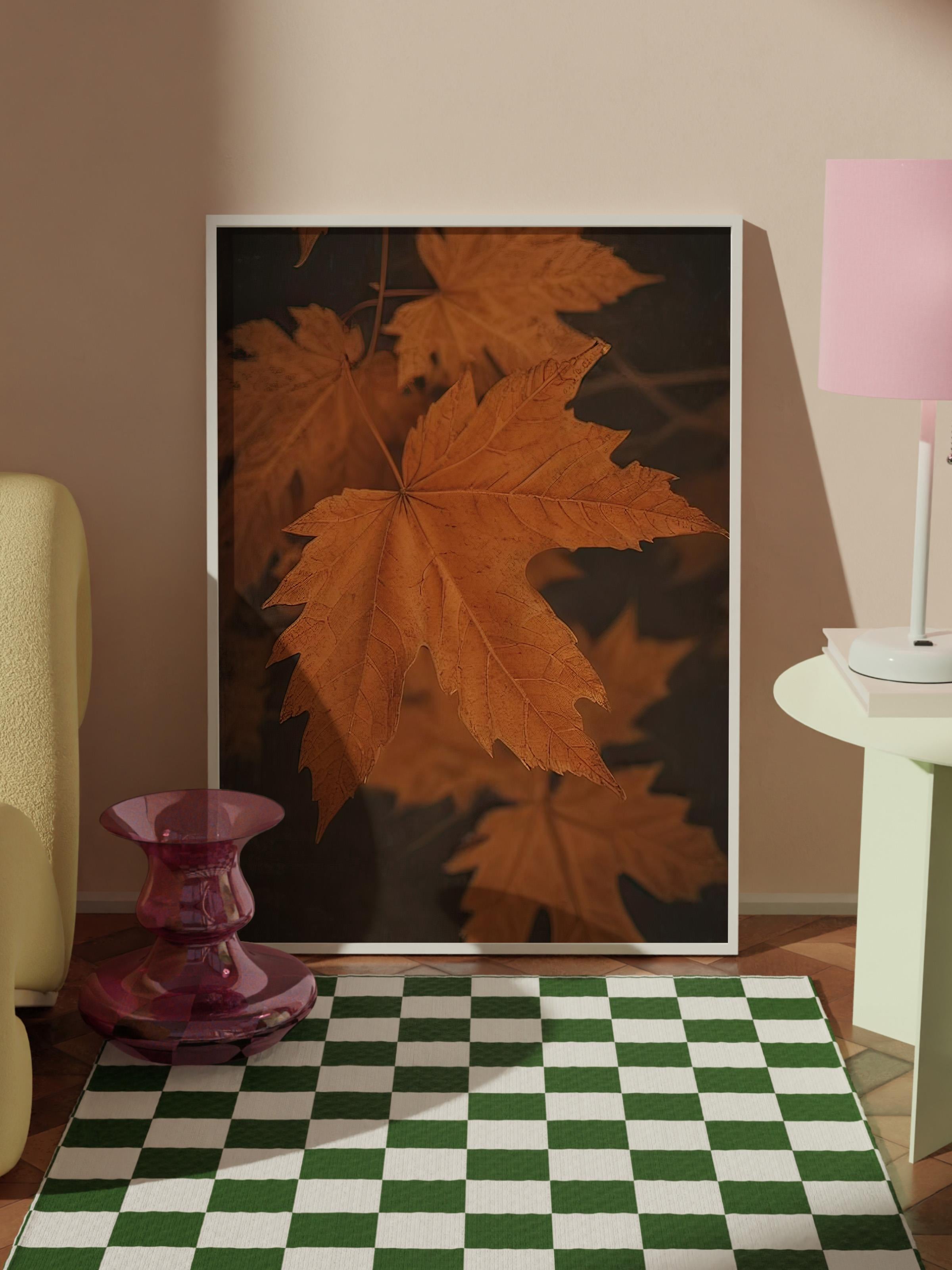 Close Up Leaf Çerçeveli Tablo, Beyaz Çerçeve ve Poster, Dikey Duvar Tablosu Comfort Serisi NO:108350