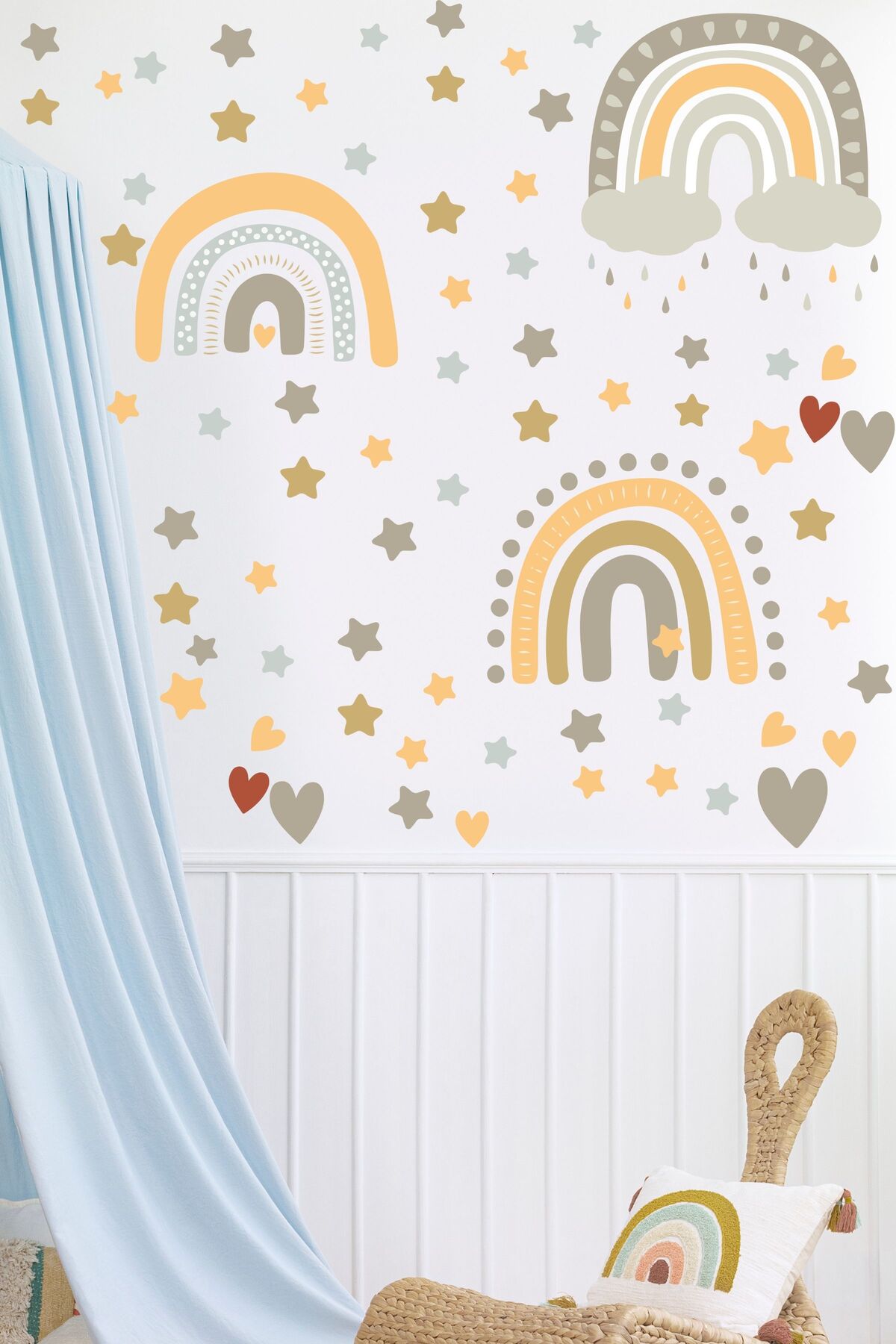 Çocuk Bebek Odası Sticker Seti, Boho Gökkuşağı Duvar Dekoru, Çocuk ve Bebek Odası Duvar Stickerı